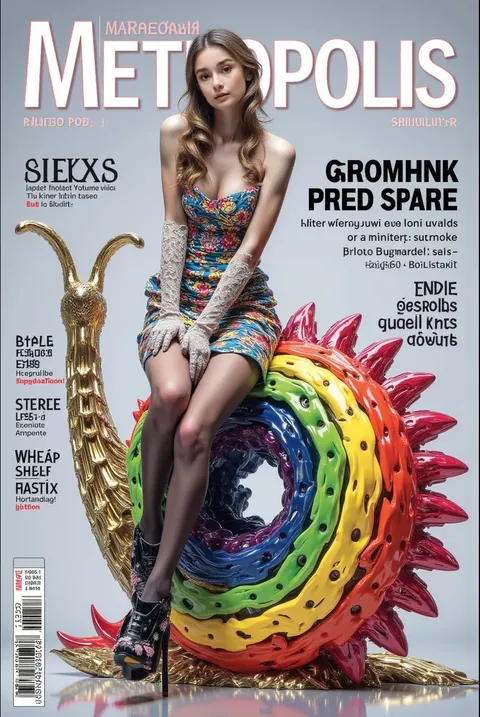 坐在巨型蜗牛上的封面美女