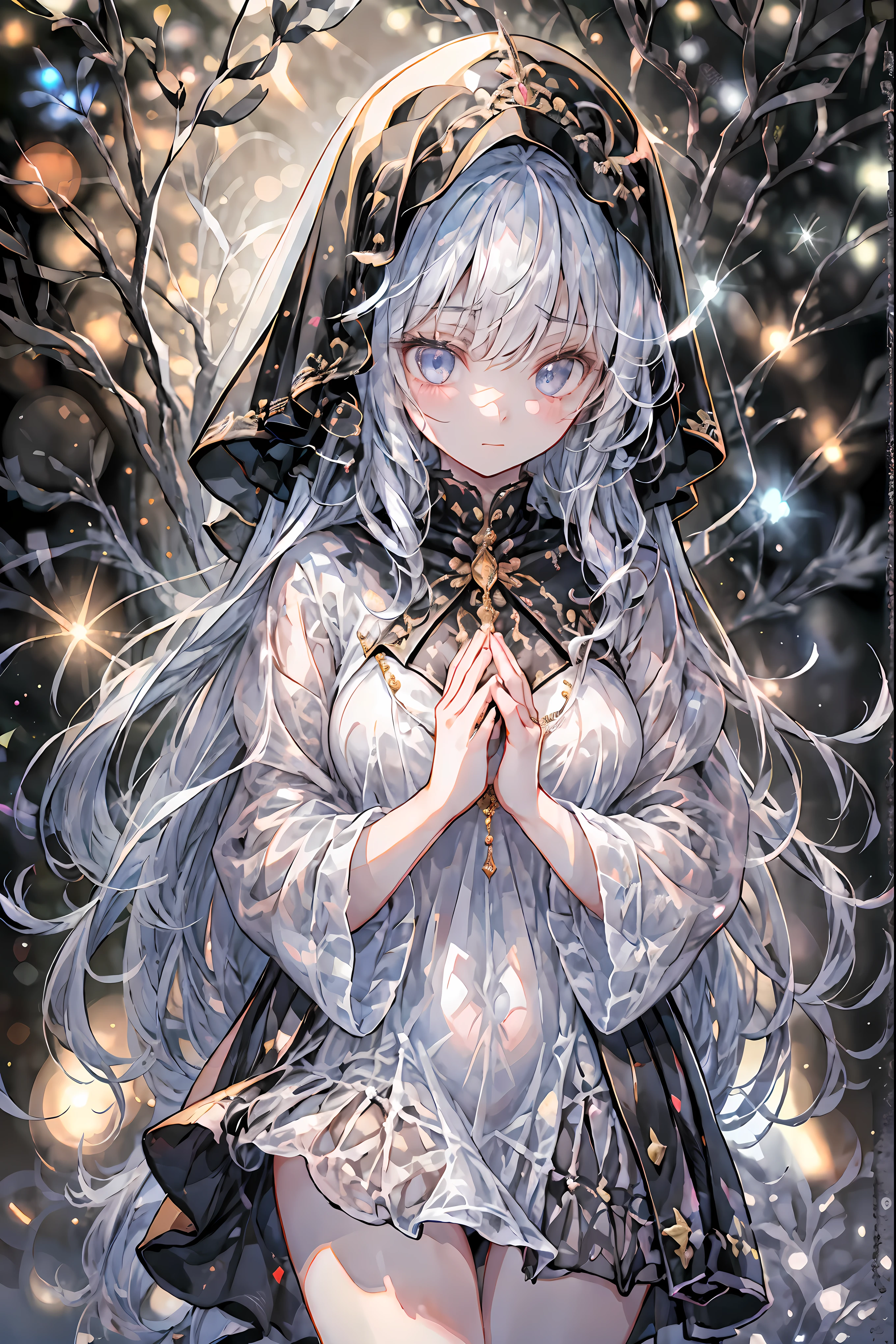 high-definition raw color photos, professional shooting, (((((Bokeh))))), written boundary depth, captured with a sony α7IV,((Maiden's Prayer)),Freezing Beauty、Gentle Gaze Occasionally Peeking Under a Ghostly Appearance masterpiece, Realistic, Beautiful Portrait, high resolution, Vivid Colors, Fine Texture, extreme detail depiction, Professional Shooting, Bokeh味, HDR, studio lighting, photorealistic expression, emotional expression, Frozen skin , Flowing Hair、Frozen Eyes、Transparent Underwear、Ice Background、in dark tones、mystical atmosphere