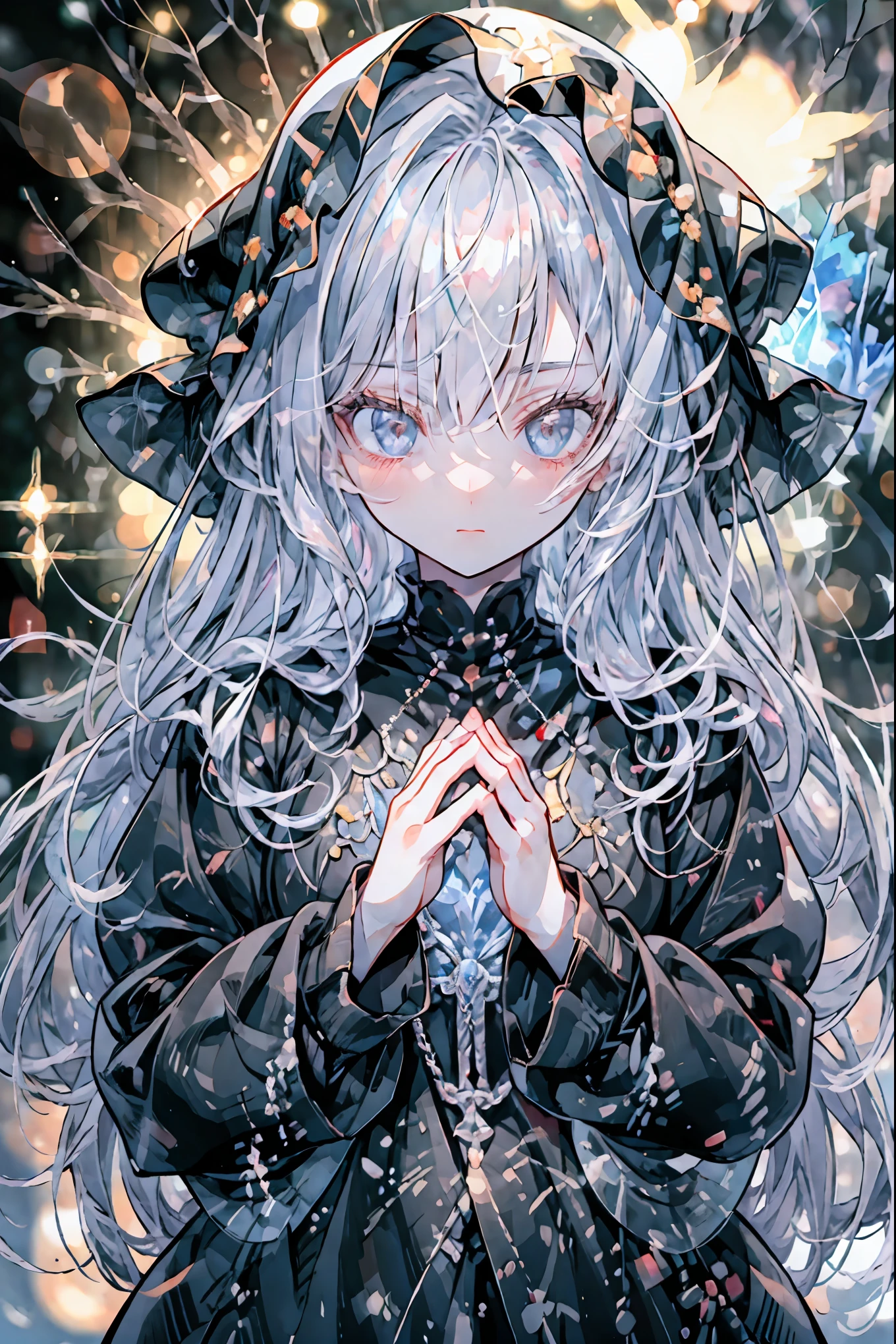 high-definition raw color photos, professional shooting, (((((Bokeh))))), written boundary depth, captured with a sony α7IV,((Maiden's Prayer)),Freezing Beauty、Gentle Gaze Occasionally Peeking Under a Ghostly Appearance masterpiece, Realistic, Beautiful Portrait, high resolution, Vivid Colors, Fine Texture, extreme detail depiction, Professional Shooting, Bokeh味, HDR, studio lighting, photorealistic expression, emotional expression, Frozen skin , Flowing Hair、Frozen Eyes、Transparent Underwear、Ice Background、in dark tones、mystical atmosphere