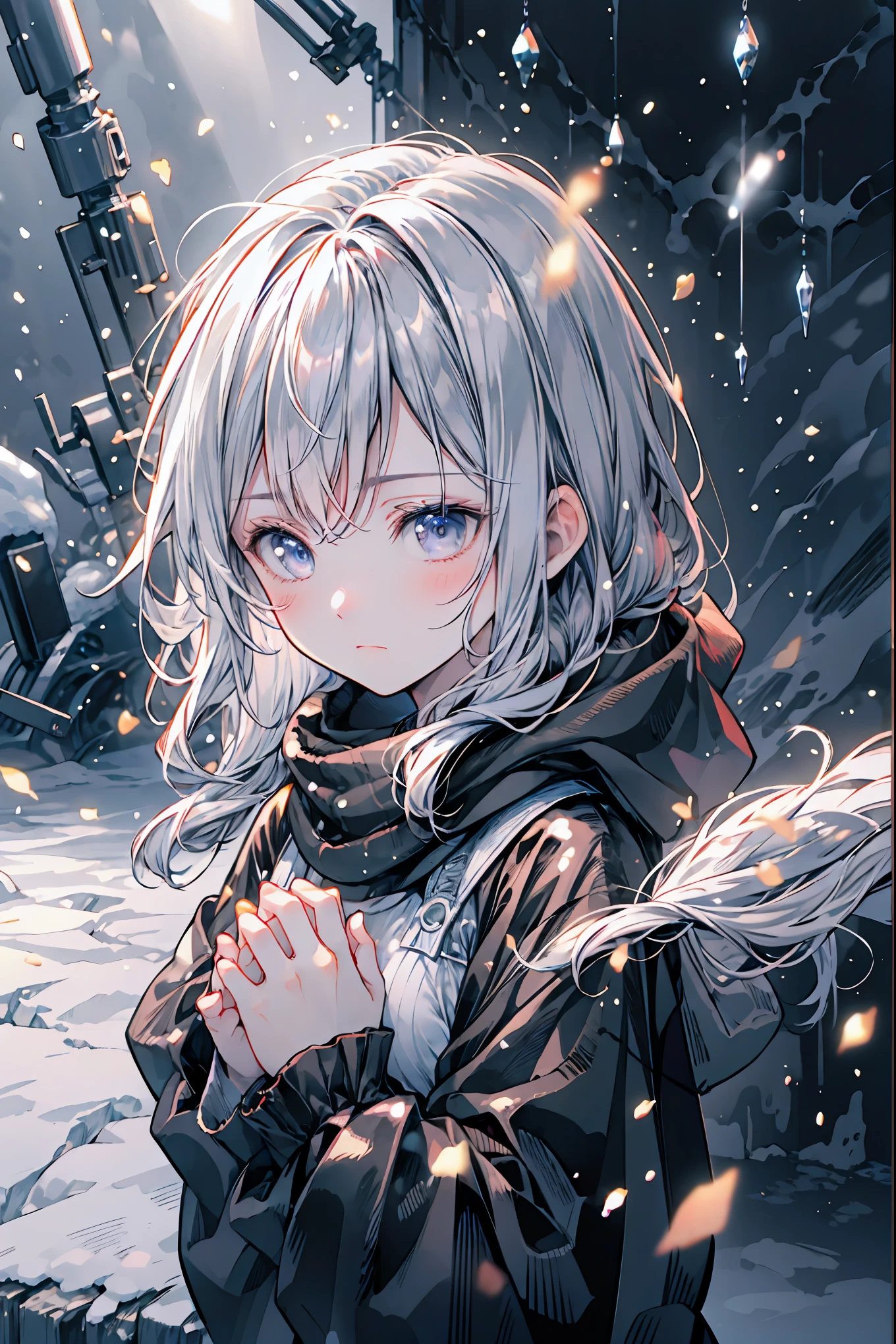 Freezing Beauty、Gentle Gaze Occasionally Peeking Under a Ghostly Appearance masterpiece, Realistic, prayer,Joining hands in prayer,🙏,Beautiful Portrait, high resolution, Vivid Colors, Fine Texture, extreme detail depiction, Professional Shooting, bokeh, HDR, studio lighting, photorealistic expression, emotional expression, Frozen skin , Flowing Hair、Frozen Eyes、Transparent Underwear、Ice Background、in dark tones、mystical atmosphere