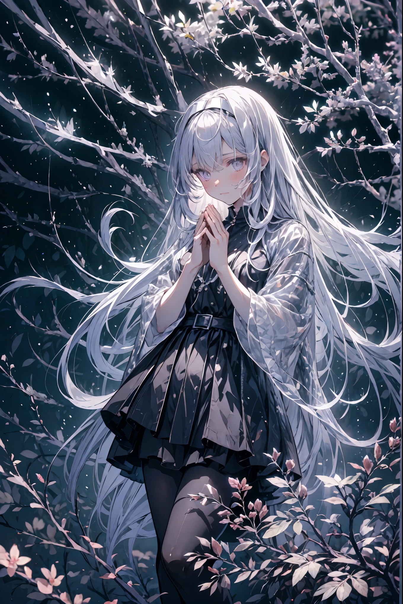 Freezing Beauty、Gentle Gaze Occasionally Peeking Under a Ghostly Appearance masterpiece, Realistic, prayer,Joining hands in prayer,🙏,Beautiful Portrait, high resolution, Vivid Colors, Fine Texture, extreme detail depiction, Professional Shooting, bokeh, HDR, studio lighting, photorealistic expression, emotional expression, Frozen skin , Flowing Hair、Frozen Eyes、Transparent Underwear、Ice Background、in dark tones、mystical atmosphere