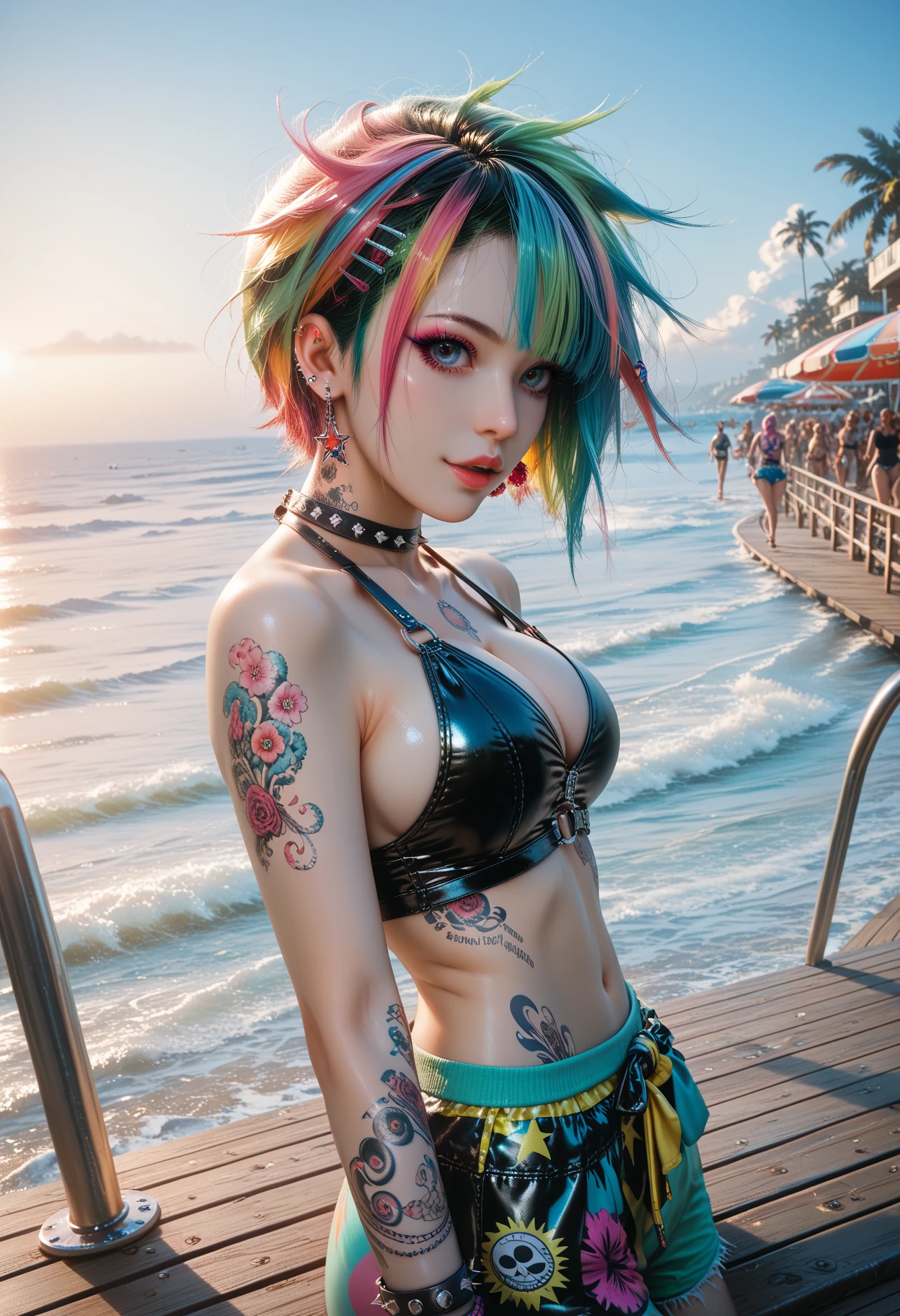 Style Snthwve Nvinkpunk Drunk Beautiful Woman as Sandman Delusion, 
(hallucinating colorful soap bubbles), por Jeremy Mann, Por Sandra Chevrier, por dave mckean e richard avedon e maciej kuciara, 
Punk rock, sun glasses,  de regata, alto detalhado, 4k, RTX