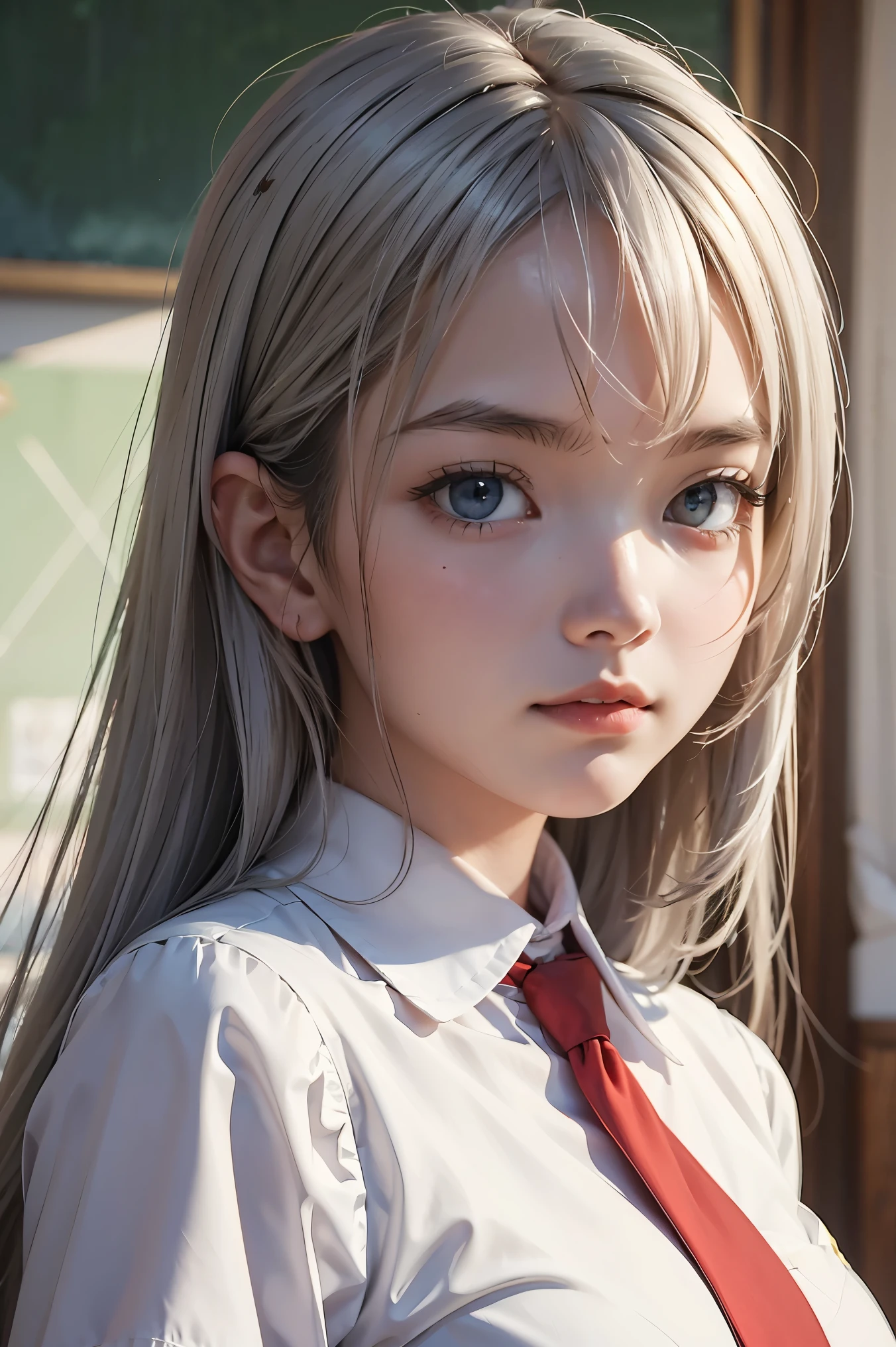 masterpiece, highest quality,Face-to-face audience, Upper body,Middle-aged women,Greek Goddess Attitude, Melon seed face, ((Long, narrow eyes)), Mole under the eye,Brown eyeball, Thin lips, Anorexia,blonde, Very long hair, Laugh with your mouth closed,40 year old mature woman, self-portrait, Simple Background,Thin legs,Close your eyes and smile,The happi coat is open