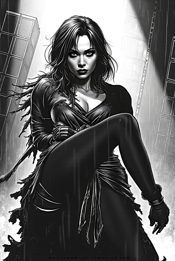 (Ashley Wood Style), a vampire, Young woman, angry