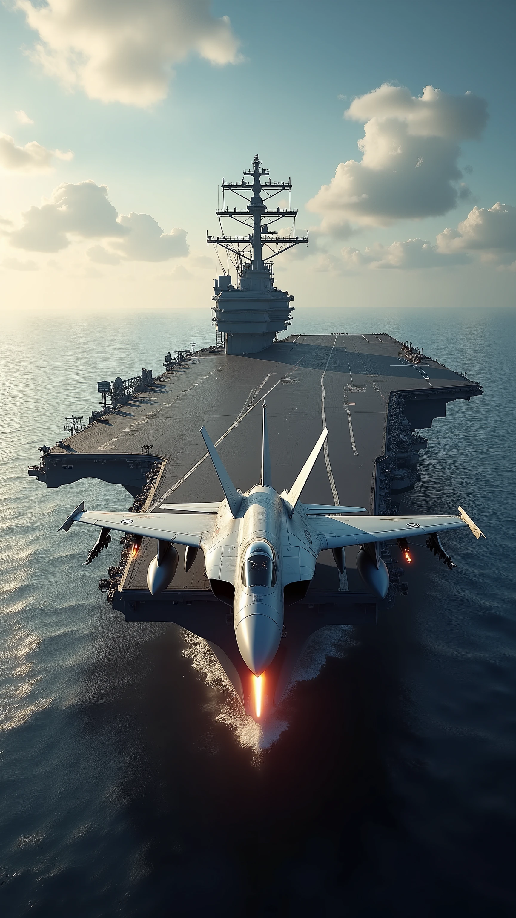 high-definition images、aircraft carrier Nimitz class Ronald Reagan with the afterburner at full throttle、F-14 Maverick starting from the