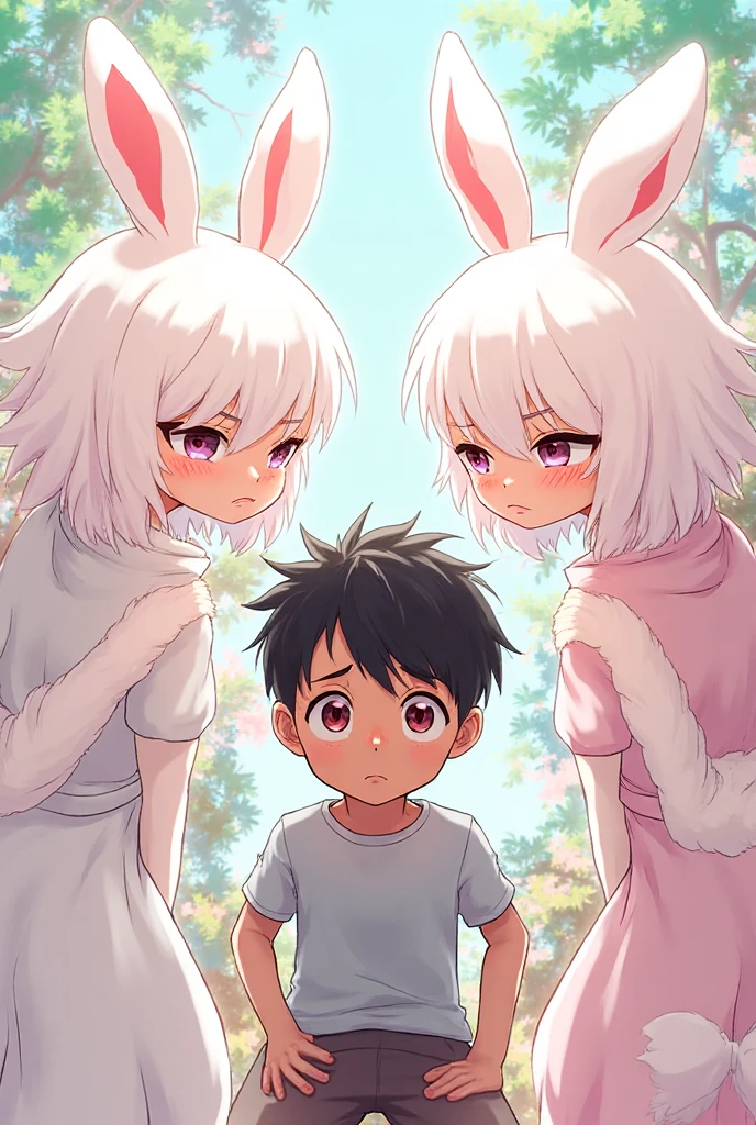Boy cornered by two girls dressed as anime rabbits - SeaArt AI