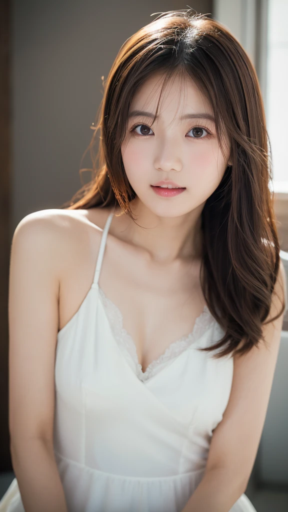 ((highest quality, 8k, masterpiece: 1.3)), 1 female, Japanese Mature,Sensual beauty: 1.3, (Hair style Brown hair Medium wave, big: 1.2), Nightwear: 1.1, Super slender face, Delicate eyes, double eyelid, (((Open your mouth,Surprised expression,)))Mole, Home,Plump body,very thick legs,Shot from directly above,I'm surprised with my mouth open,
