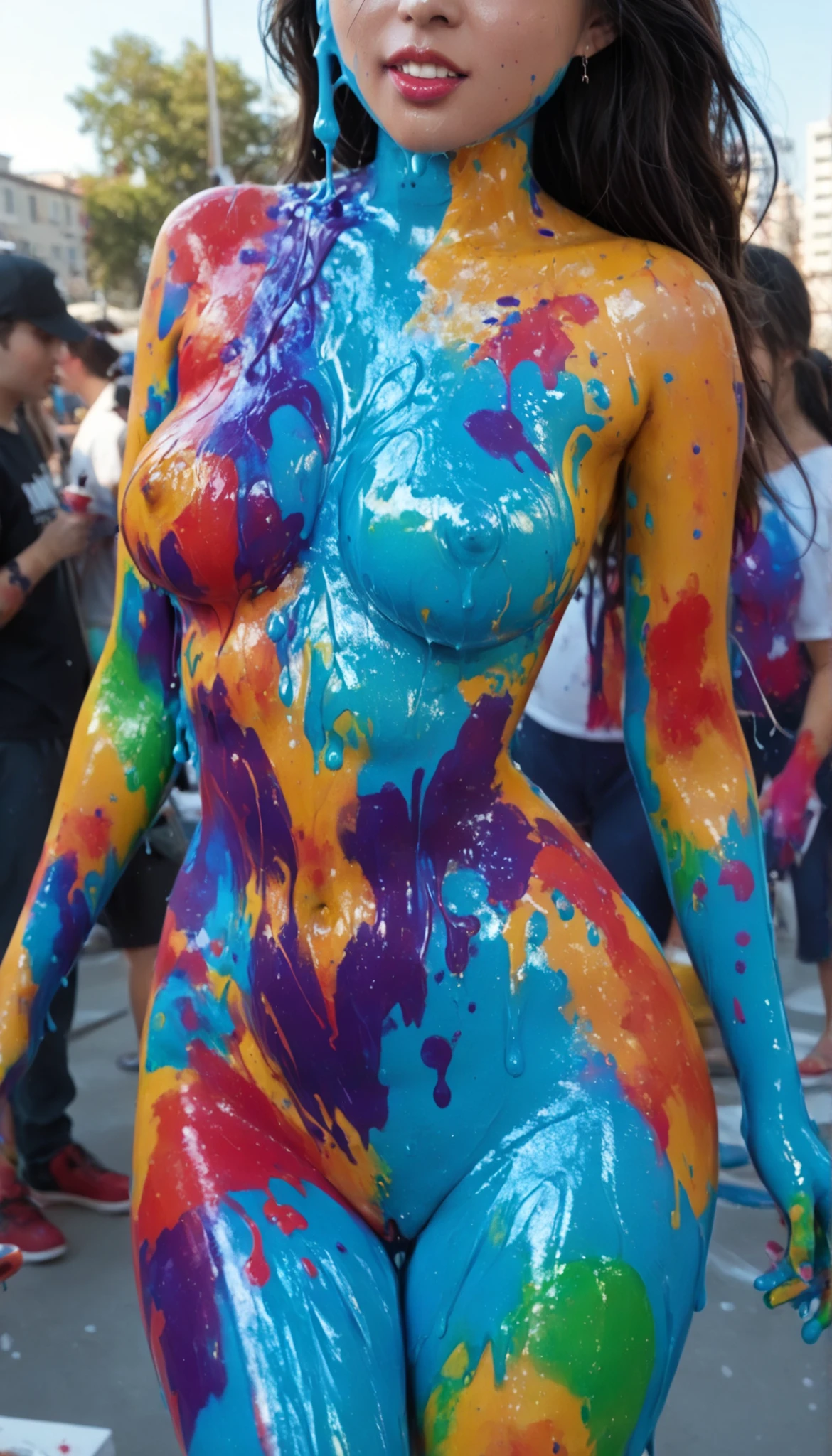 最High Quality 、High Quality 、 最high definition、high definition、8K quality、high image quality 、最High Quality、 masterpiece 、immersive video、 very realistic image 、Realistic Paintings、 perfect details 、 High contrast from outside of view 、High Fidelity、 perfect photo without blur、close to reality、 faithfully reproduced images down to the smallest detail、 EXQUISITE AND REALISTIC WEAPONS 、 Exquisite and realistic human skin 、 Realistic face in every detail、 realistic eyes with great attention to detail 、 Realistic lips drawn with minimal detail 、 detailed and real teeth、Real Ears、 Realistic Hair 、detailed and realistic breasts、 Realistic Nipples drawn in every detail、 Realistically drawn areolas 、 Realistic nipples down to minimal detail 、 detailed realistic female organs 、Detailed and realistic vagina、 detailed anal clitoris 、 Realistically drawn labia minora with every detail 、torture with a rope that goes around the front and back of the crotch 、Labia minora realistic down to the last detail 、(((Hairless, slippery female genitals)))、((Japanese Model))、((gravure idol))、((Young face))、((black hair))、((rounded medium breasts))、((Stylish body ))、(((Sweaty skin all over )))、(((nude)))、(( Outdoors ))、((Under the blazing heat of midsummer,in the city))、(((Body Art)))、(((Liquid Art)))、(((Mucus Art )))、(((Apply colorful slime all over the skin)))、(((Apply colorful paint all over the skin)))、(((Apply colorful oil paint all over the skin)))、(((Apply colorful oil all over the skin)))、((( Body paint in the city )))、((( Public body paint in crowded places )))、(((Body Art)))、(((Liquid Art)))、(((Mucus Art )))、(((Draw swimsuit patterns with colorful slime on the skin)))、(((Draw swimsuit patterns with colorful slime on the skin)))、(((Draw a swimsuit pattern with colorful oil paint on the skin)))、(((Draw swimsuit patterns with colorful paint on the skin)))、(((Full body view from head to toe,)))、((( look at her from the front )))