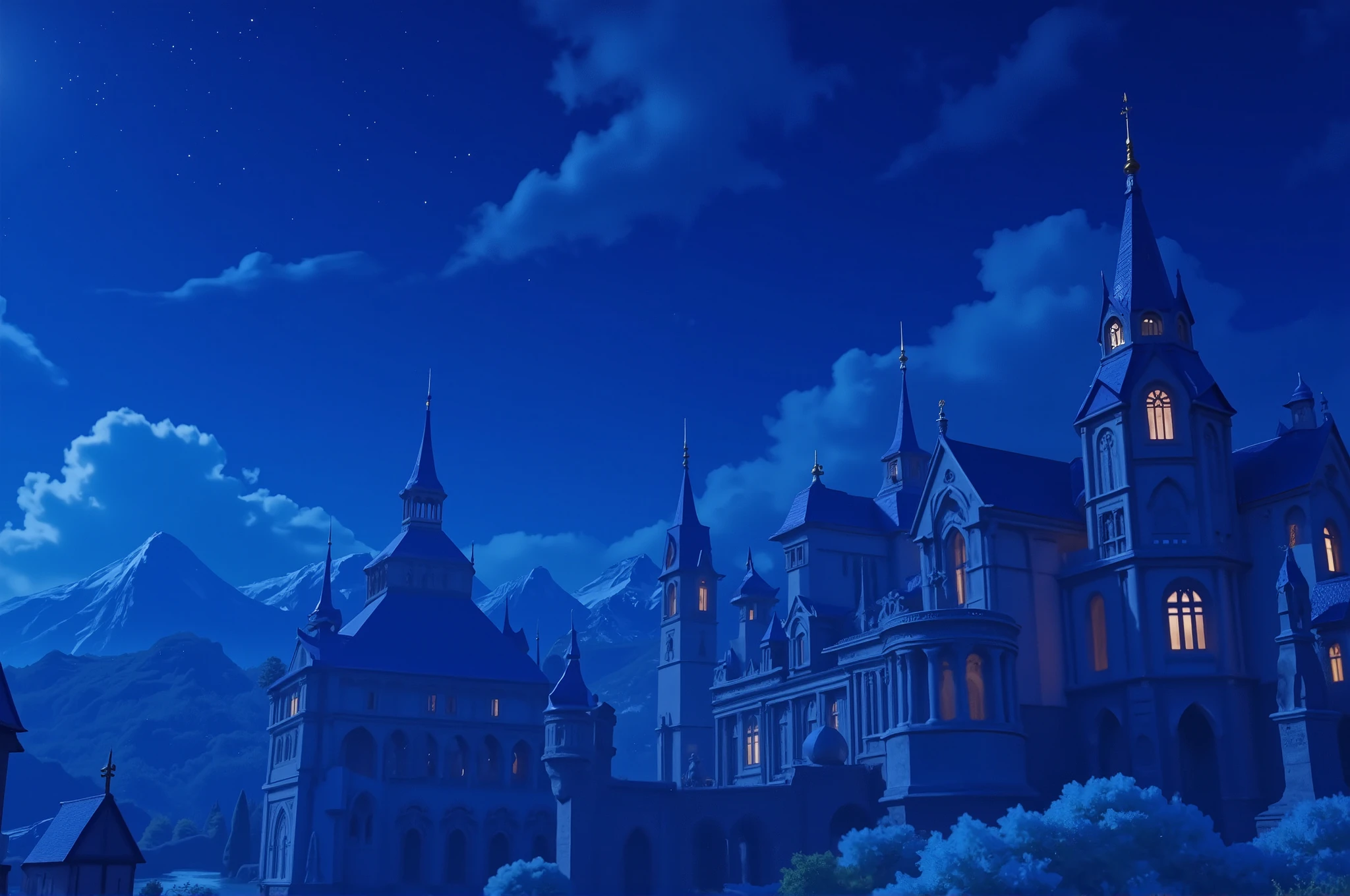 (((masterpiece:1.5、Highest Quality、high resolution:1.3、Super Resolution、Super Detailed、Super Detailed:1.3))) gothic architecture、it's a beautiful temple like the Parthenon、Night Sky、it's illuminated by columns and stone statues like the Parthenon、丘の上にis standing城、has another house at the foot of the light々is standing、That castle、Lakeside Castle