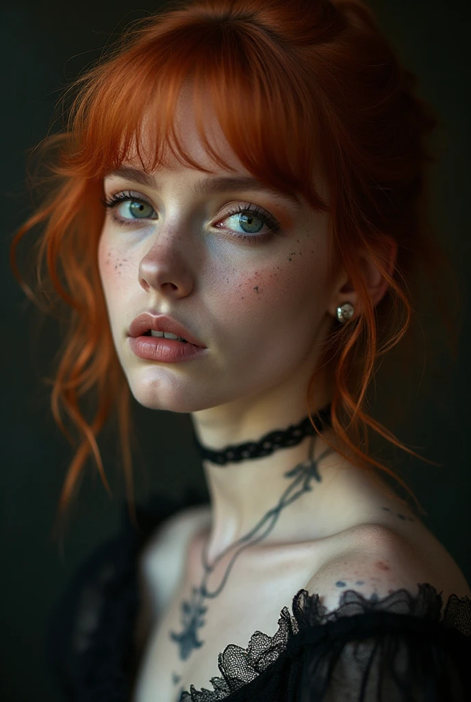 Realistic portrait of a gothic alternative young woman, pale skin ...
