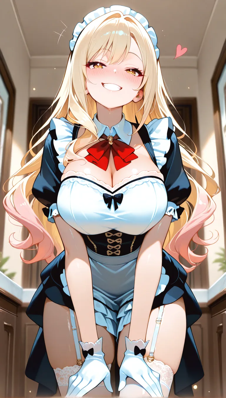 score_9, score_8_up, score_7_up, source_anime BREAK 1girl, solo, shirogane reika, 1girl, female focus, very long hair, blonde hair, wavy hair, forehead, hair vents, yellow eyes, looking at viewer, smile, blush, sidelocks, collarbone, , , covered navel, thigh gap, gluteal folds, floating hair, leotard, fake  ears, playboy  cosplay, alcohol, <lora:Shirogane_Reika_Saimin_Ryoujoku_Gakuen_for_Pony:1>, detached collar, detached cuffs, pov, heart-shaped pupils, , , motion lines, motion blur, , , leotard pulled to the side, rating_questionable