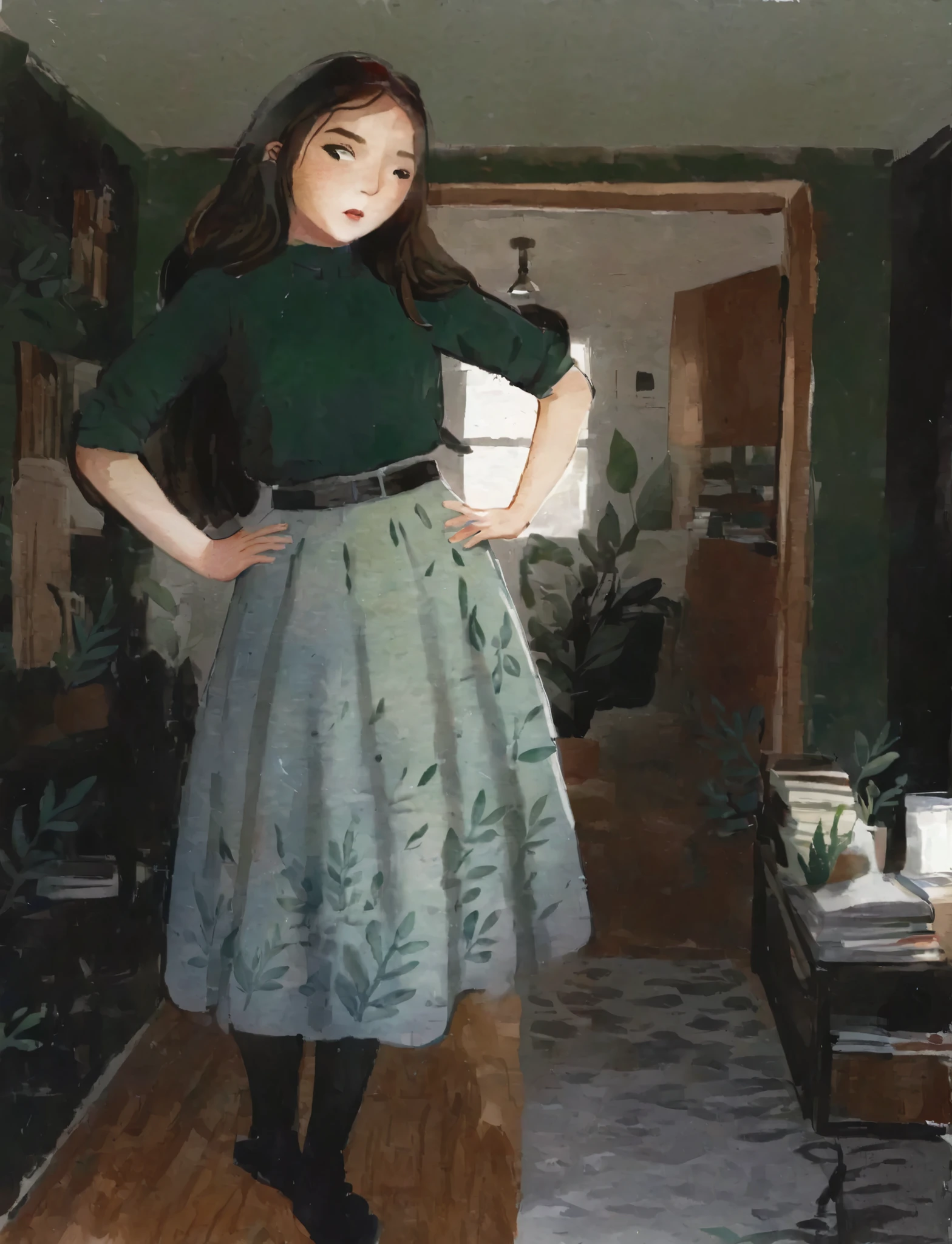 2D ART, 1girl, hyper detailed gouache painting, portrait illustration, Simple Watercolor, Flat style, High-quality, high definition, illustration, gougoupaintleaves:1.5, long_hair, detailed face, simple white background, picture book character, FRESHIDEAS Illustration No. 12