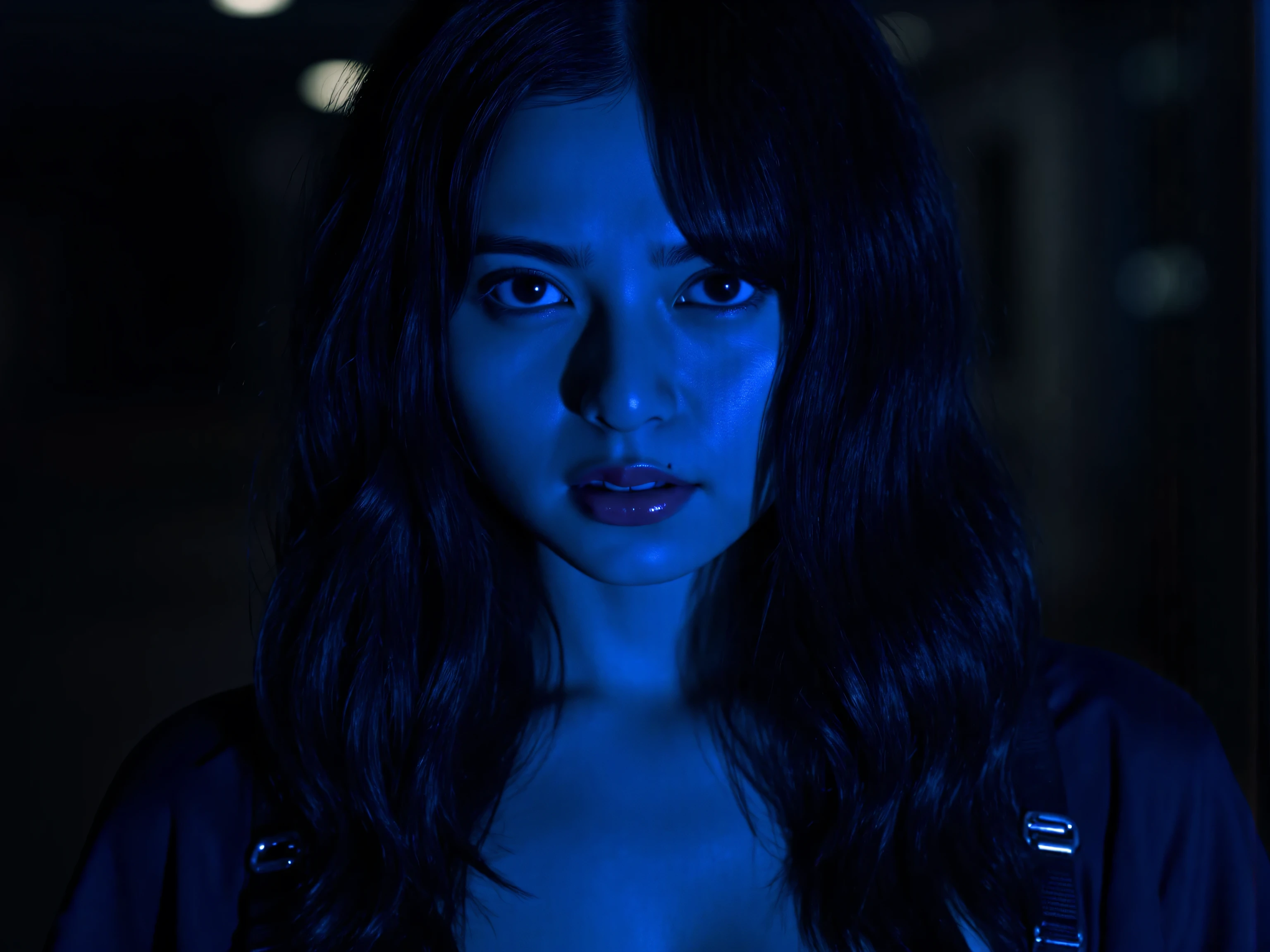 (((Inside the dark spaceship Nostromo, illuminated by black lights:2.0))),(((HR Giger-esque cyberpunk atmosphere:2.0))),(((Holding a cyberpunk-like Japanese sword:2.0))),standing in the teacher's house,one woman,(cute face:1.5),(Beautiful well-balanced face :1.5),(Wavy Black Hair:1.5),(beautiful eyes:1.3),glamorous shot of a 20-year-old Japanese woman,Beautiful slender body,((model body type:2.0)),((slim body:1.7)),perfect body line,ideal proportions,((BIG BREASTS:2.0)),((スリーサイズ90-58-86:3.0)),((F cup chest:1.5)),big boobs,Bare thighs,sensual thighs,delicate body,(muscular:1.7),a harmonious posture,((Realistic breast depiction :1.7)),carefully depicts limbs based on perfect anatomy,((super high leg leotard with astronaut style harness:2.0)),((black spacesuit-style super high-leg leotard that cuts in strongly:2.0)),((Black Spacesuit-Style Jacket with Front Open Over a Leotard:2.0)),((Tactical Holster:1.5)),((((thick fishnet tights:2.0)))),Concept Art,(Highest Quality:1.5),(masterpiece:1.5),(超高Resolution),Resolution,UHD,(delicate depiction),carefully drawn,32k,((REALISTIC SKIN TEXTURE:1.5)),(((ULTRA REALISTIC:1.5))),carefully drawn eyelashes,Highly Detailed Faces,highly detailed female hands, Sexy appearance ,very sensual,(Blurry, dim background:1.5),professional photo shoot,(Movie Lights:2.0),((Blade Runner Style Lighting:2.0))