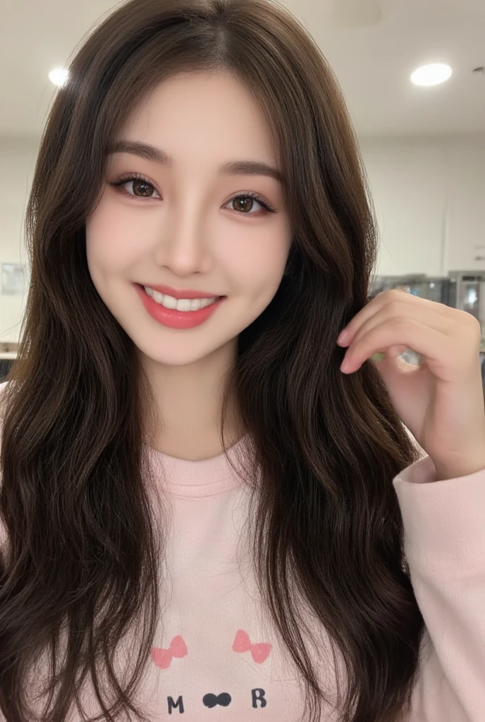 seed:2020674263.((Full body angle:1.1)).((Highest quality, 8K, masterpiece:1.3)), ((from below:1.1)).concentrated:1.2, Perfect body beauty:1.4, Hips:1.2, ((Delicate Hair)), (Colorful button-through crop shirt :1.1) , ((Highest quality、8k、masterpiece:1.3))、1 Girl、A sloppy smile、Esbian all over、Slim face、Big Boobs、Beautiful woman、(Dark Brown Hair)、Long Hair、1、Flickering Valley、Detailed eyes、double eyelid、Blurred Background、超Slim face、Smile、Looking down、stroll、