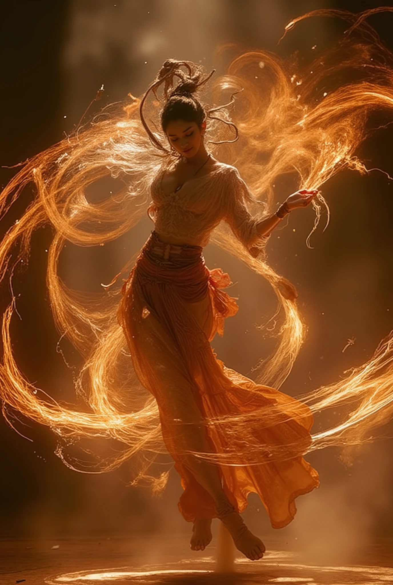 Woman twirling with a big naked band