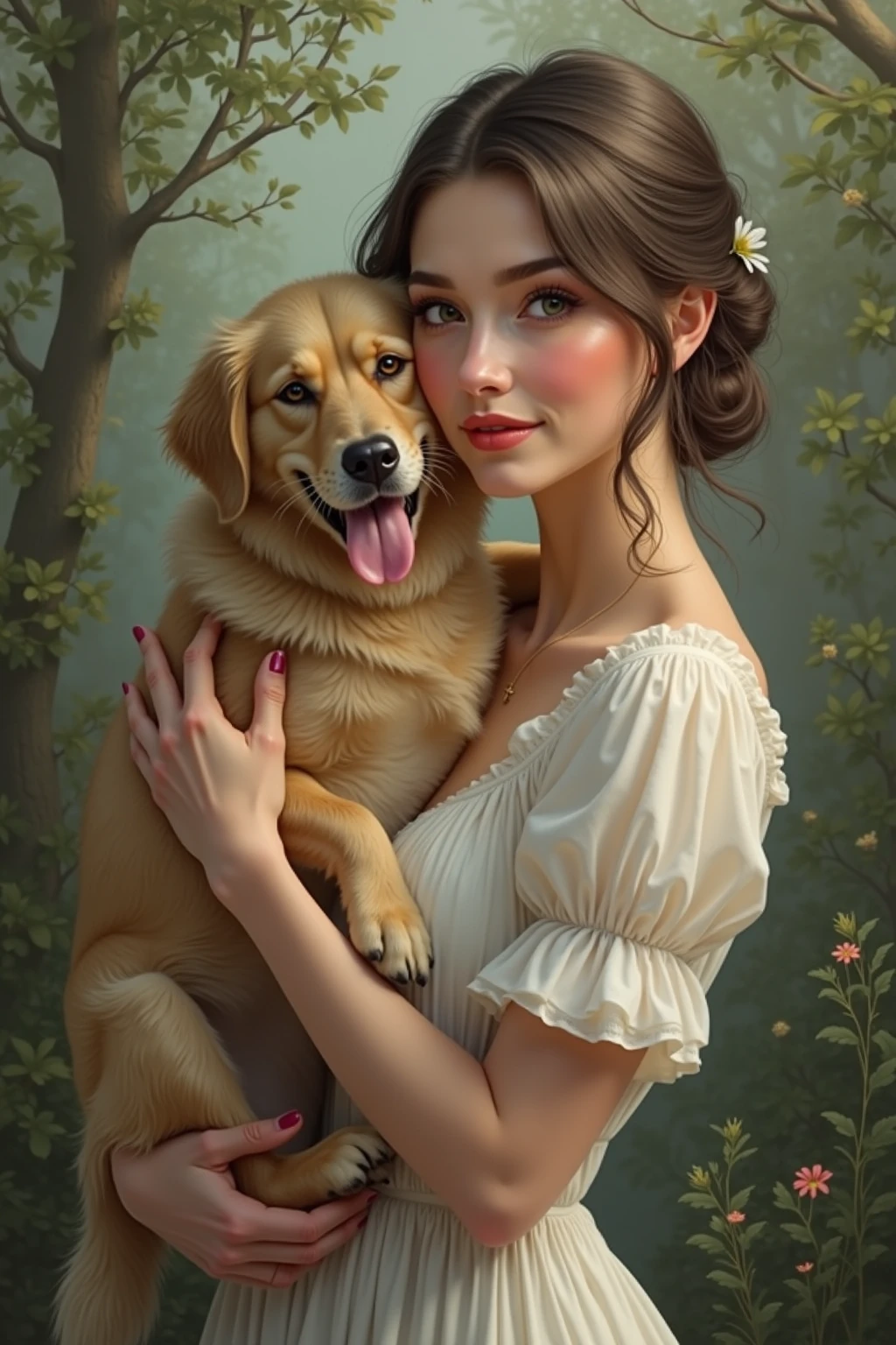 Previous Beautiful woman holding a dog in her arms