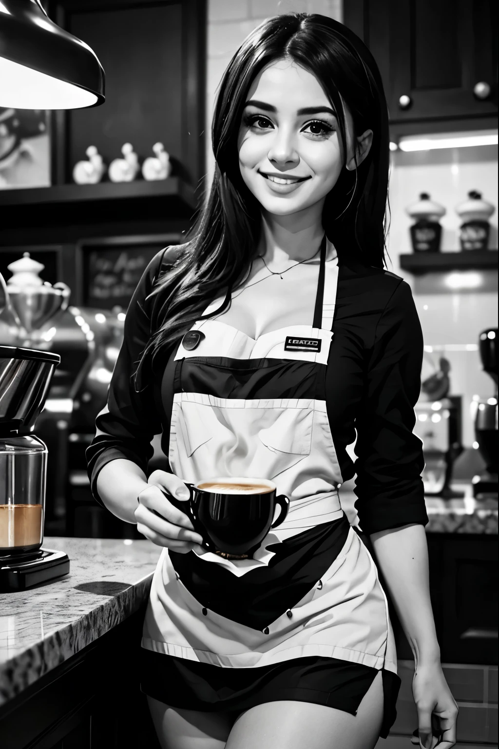 black and white, realism, "Heartfelt Barista"
Amidst a counter swirling with steam, capture the charming barista who makes your heart skip a beat