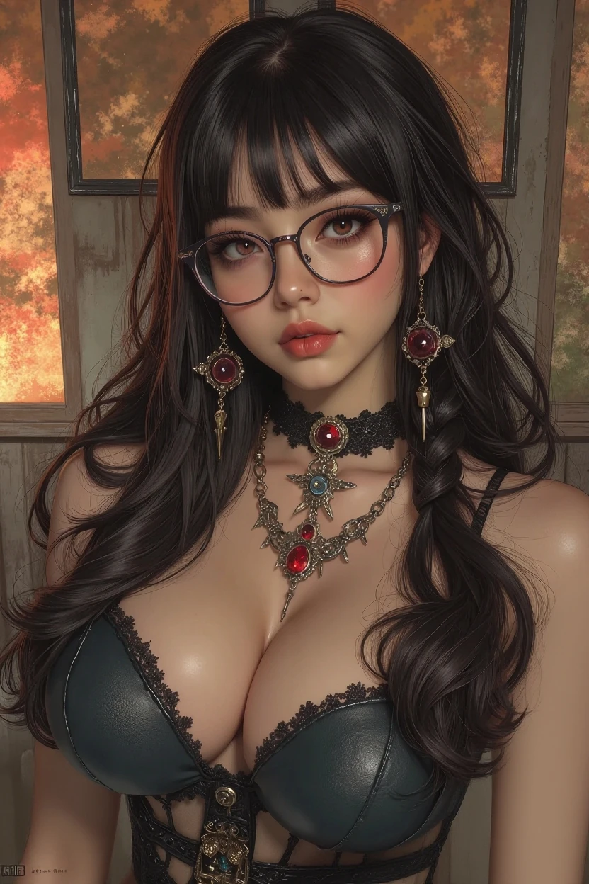Fine、(The best illustrations)、8k UHD resolution、intricate-detail、top-quality、realisitic、ultra-detailliert、The best lighting、Best Shadows、Soft lighting、Ulutra HD、Ultra-realistic、Tindall Effect、Photorealsitic、(High Detail Skins:1.2)、 (Intricate details, makeup, pureerosface_v1:0.5), (Detailed beautiful delicate face, Detailed beautiful delicate eyes, A perfectly proportioned face, High detailed skin, Detailed skin, best ratio four finger and one thumb, arms below ???????, Tattoo with a red glow under the stomach、Awesome awesome, wide ????, smooth midriff, skiny and thin, __Fashion__, __hair__:1.25)、Digital SLR、 absurderes、(masutepiece: 1.3), (max resolution: 1.2), (Ultra HDTV: 1.2), cinematric light, Detailed eyes and skin, detailed facial features, , (Sharp Focus: 1.2）, (Focus on Face:1.2),Perfect Style, Beautiful face, acurate, Anatomically correct, Highly detailed face and skin texture, Detailed eyes, Double eyelids, Thin eyebrows, Glitter Eyeliner: 1 Natural cheeks, Glossy skin, Fair skin: 1.2, (Glossy lips: 1.4),、 (Shy look: 1.2),Highly detailed facial and skin texture, Detailed eyes, Double eyelids, Natural cheeks, , shiny lips: 1.4,Exposed cleavage、1 beautiful devil woman from hell, Seductive Woman、Fantasy Art, Chinese Doll、Chinese actress、Dungeon、The dragon、Devil's Palace、Devil's ??????? Chamber、natta、Dark style 、In the Dark、(Detailed spooky backgrounds:0.8), magia、 女の子1人、Evil Nun、Dark Necromancer、Succubus、Devil's Daughter、Umi Shinonome、Bat Wings，(((Demon Horns)))、 ((((Huge glasses, Otaku Glasses, thick glasses, Round glasses)))),(((Colossal ????)))、(Devil's Tail)、(red eyes glowing:1.6)、The eyes are very sharp and detailed, The eyes are very well made up, ((Red Eye:1.0)),intricate tattoos, demonic intricate tattoos, thigh tattoos, body tattoos, ​masterpiece、The most beautiful face、a baby face、Charming smile、plump beautiful red lips、Muscular seductive body、The enchanting body of the devil、devil style、Seductive Black Magic Costume、ratex、fishnet tights、The long-haired、Braids、Black hair、Ponytail distortion、, Ponytail with a bow tied at the back of the hair, Beautiful expression、Body Up、????????????? emphasis、Bust,  Super tight ???????, ?????? augmentation surgery, The ??????? are very big and round and round,Toned waist、Wide ????????、 lowkey, cowboy lens, (Black Phoenix Dress: 1.0),  devil crown,  Red sparkling gemstone necklace、Jewelry Gwise,  wearing black mesh socks,Wear light red、nffsw, nffsw, Meet beautiful girls, Look at the girl's body,