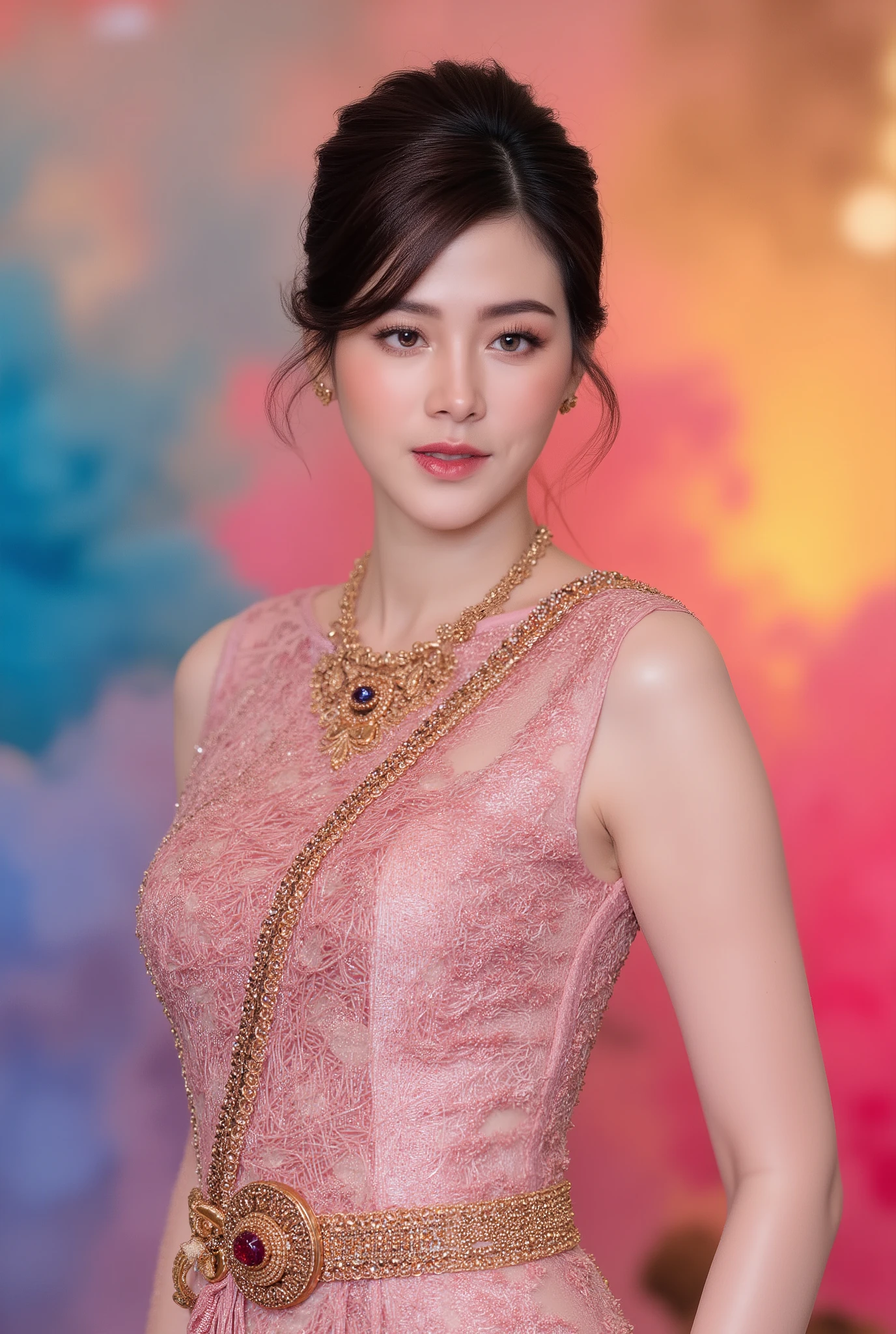 portrait of a stunning young asian woman fantasy art,The colorful smoke in background, it's like heaven_Colorful smoke spreads freely in all directions,A dress made of beautiful traditional Thai beautifully in all directions,Fantasy art created with professional imagination,A masterpiece with brilliant impact,Beautiful and magnificent lighting,Art that creates a colorful heaven with smoke,vibrant texture expression,High quality shadows,UHD,HDR,Bokeh, great details, Ratio 9:16, -- kscffwz ----v 6.1 --s 2000
