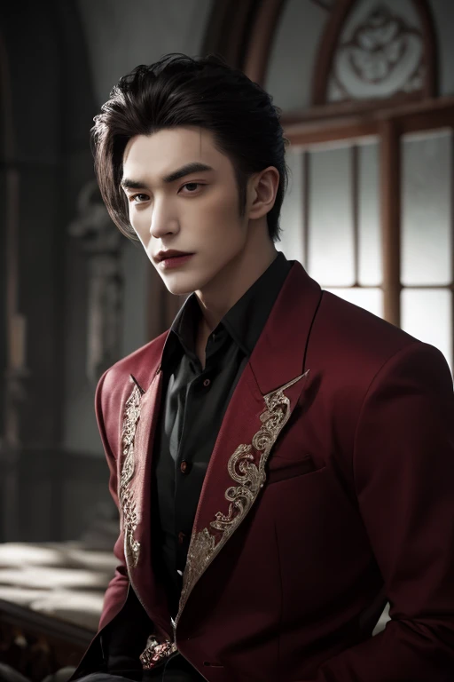 anime man in a suit and tie with a dragon in the background, dragon - inspired suit, by Yang J, human and dragon fusion, handsome japanese demon girl, handsome girl in demon slayer art, epic and classy portrait, trendin on artstation, by Oliver Sin, crimson attire, black and red suit, highly detailed exquisite fanart, handsome female vampire