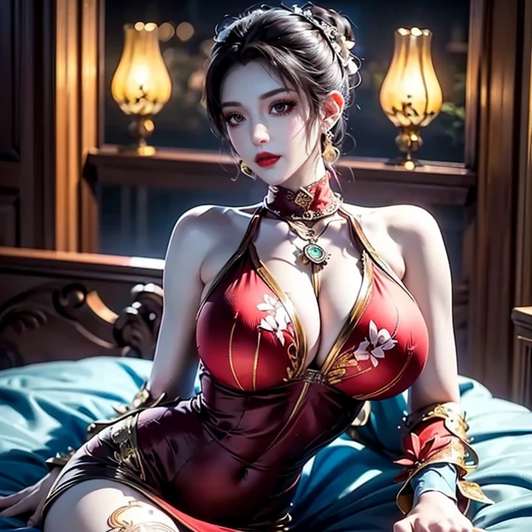 realistic, 1 women, best quality, 12k, HD, long hair, big round , cleavage, ponytail, necklace, jewelry, shorts, short jacket, slim , hair tie, yellow eyes, black hair, super detailed, Eye details, hair details, person details, mouth details, face details,  details, clothes details, hair details, pants details, hand details, whole body