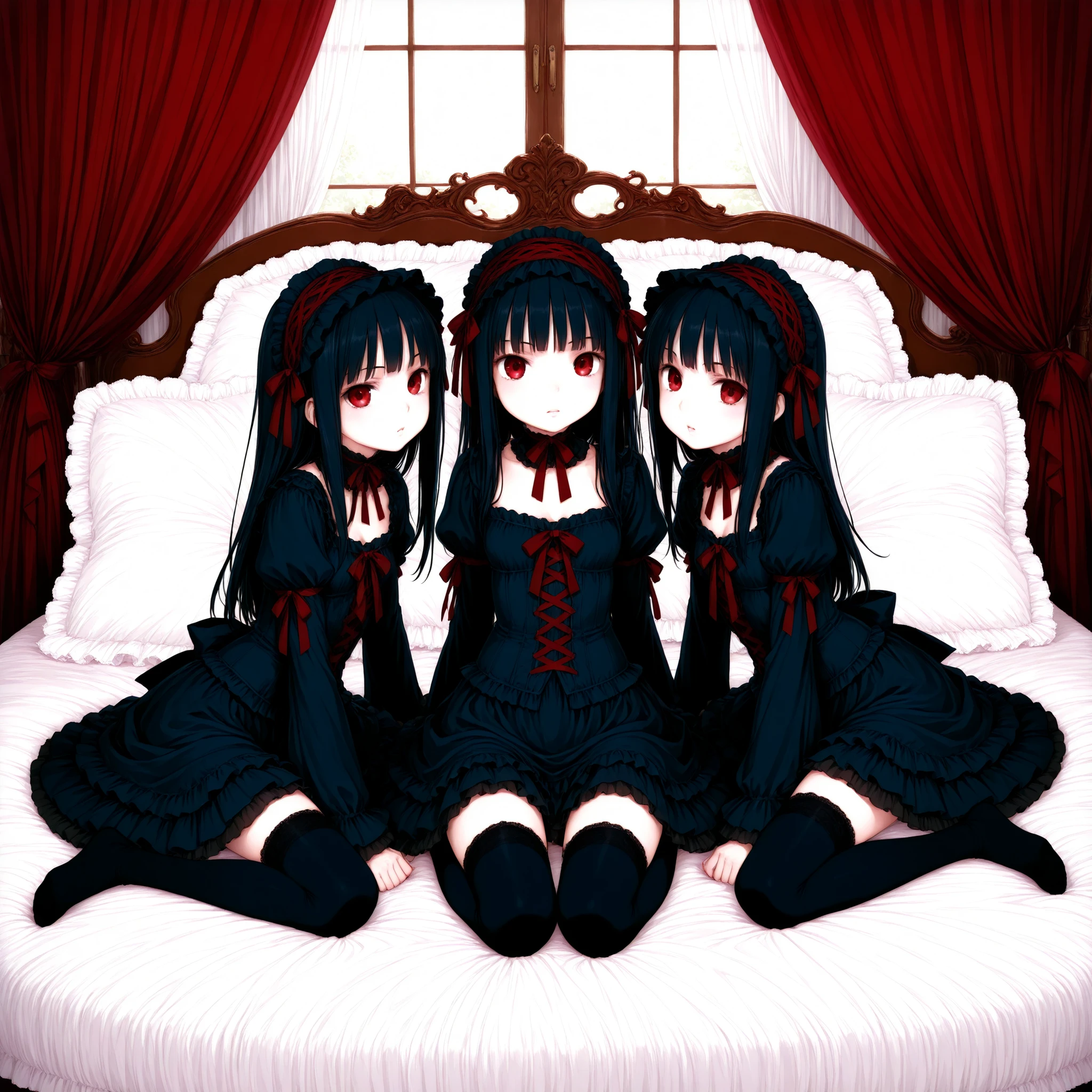 3 girls,Bedroom,Gothic Lolita,sexy,