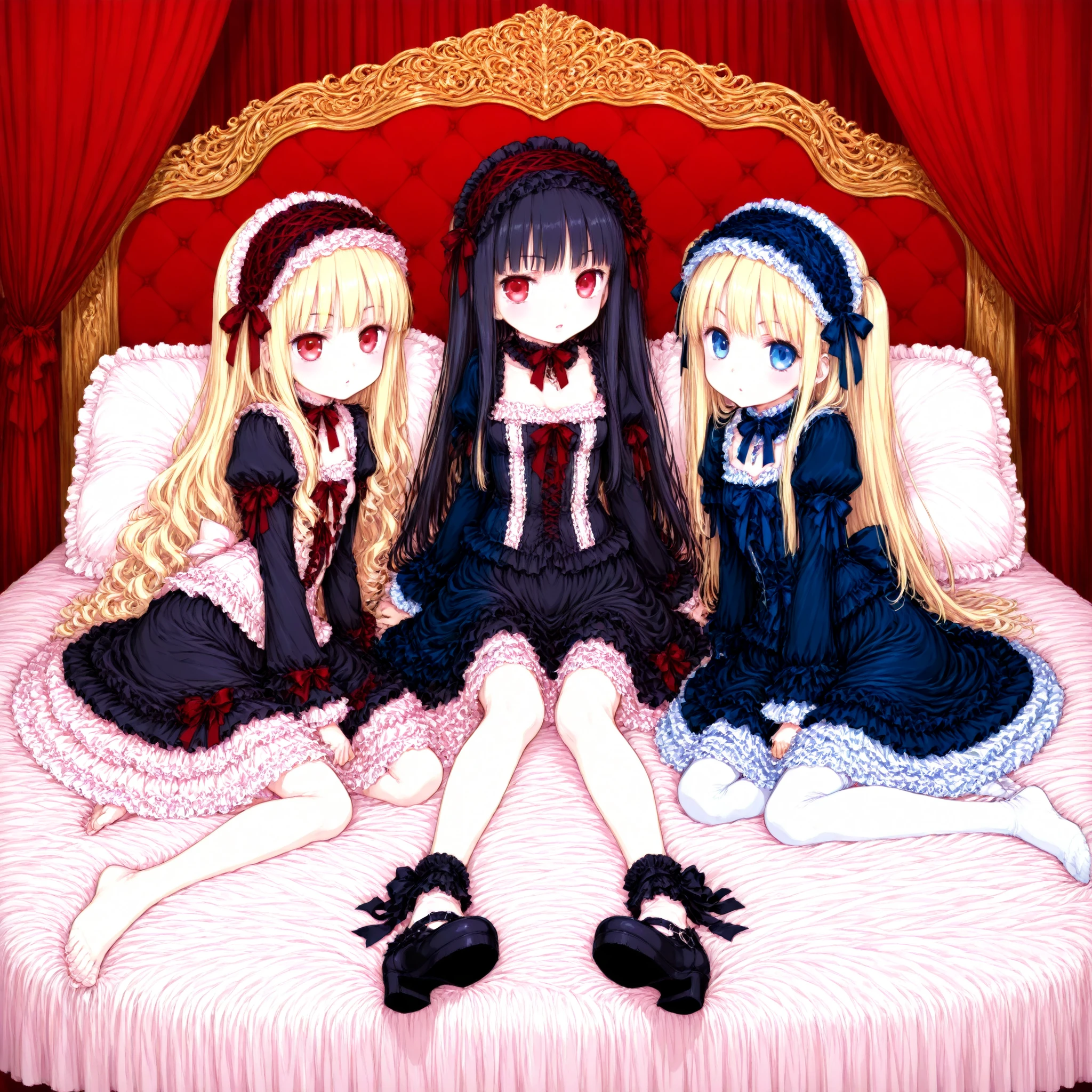 3 girls,Bedroom,Gothic Lolita,sexy,