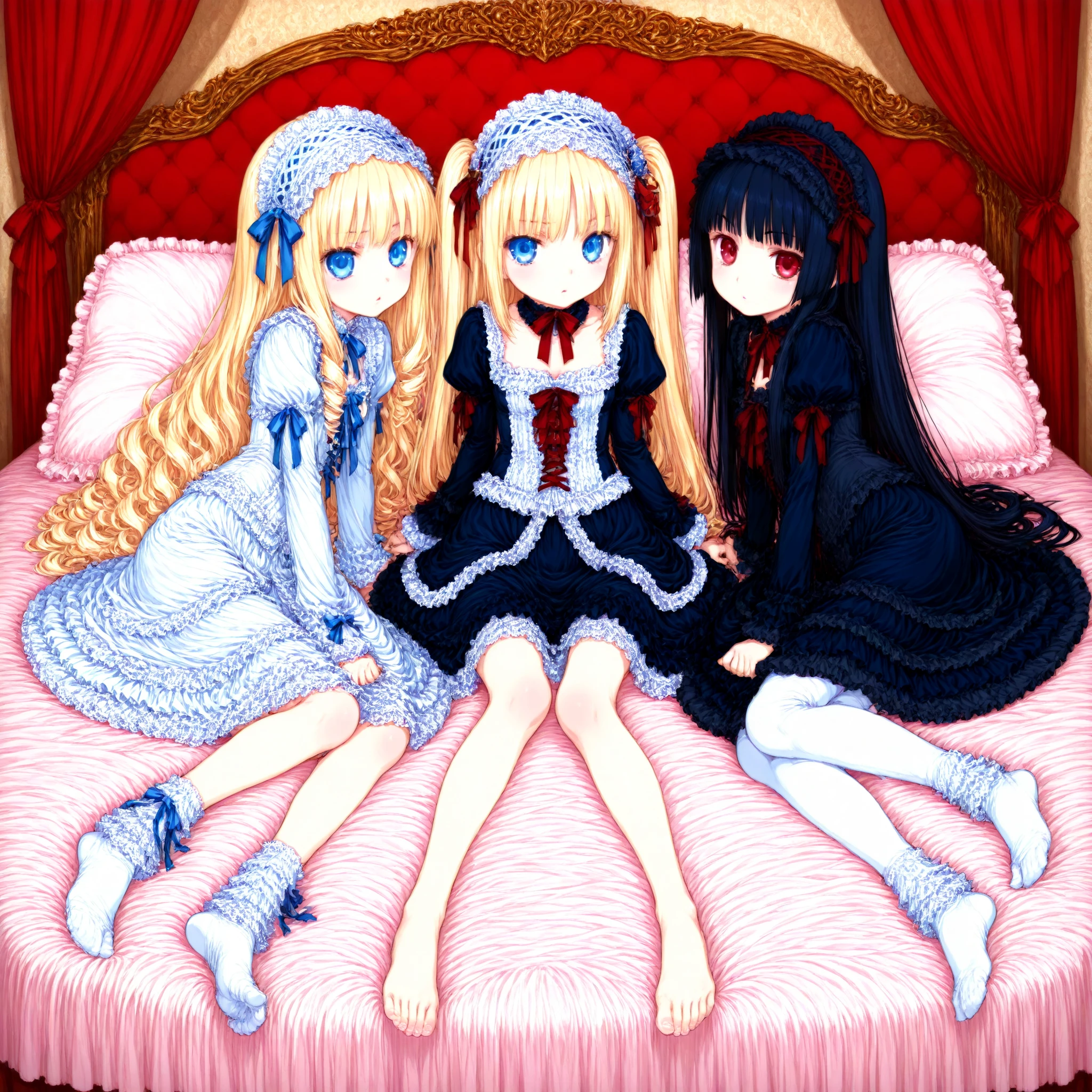3 girls,Bedroom,Gothic Lolita,sexy,