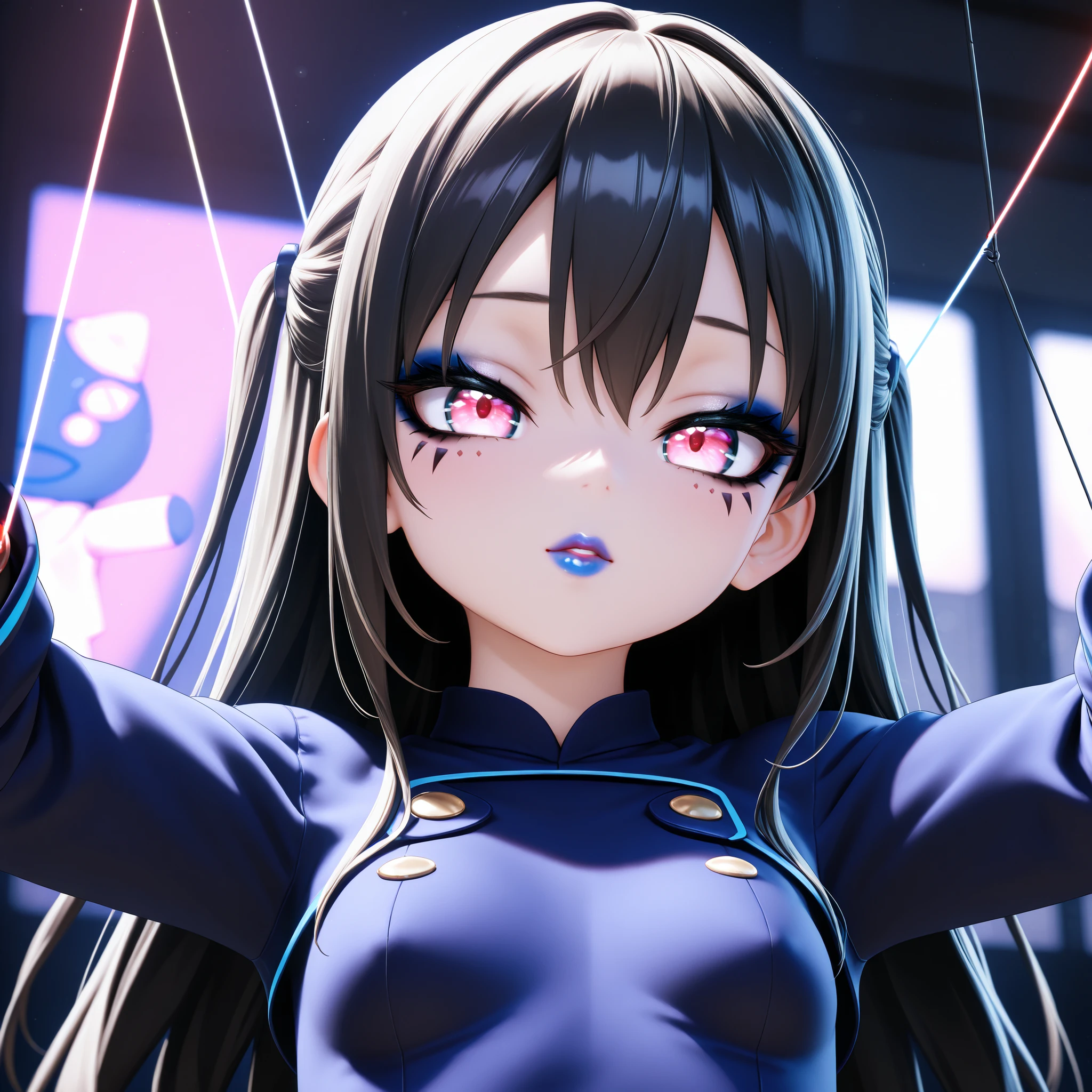 Clear focus, the best quality, amazing quality, very aesthetic, soft focus , ,soft skin .software ,glow,3D,3d body ,, very beautiful, beautiful, small face ,beautiful eyes ,beautiful face,Tachibana Hikari(Azure Files),,by the green,long hair,((Eye Makeup Lipstick)),Doll dress
,((puppet line))