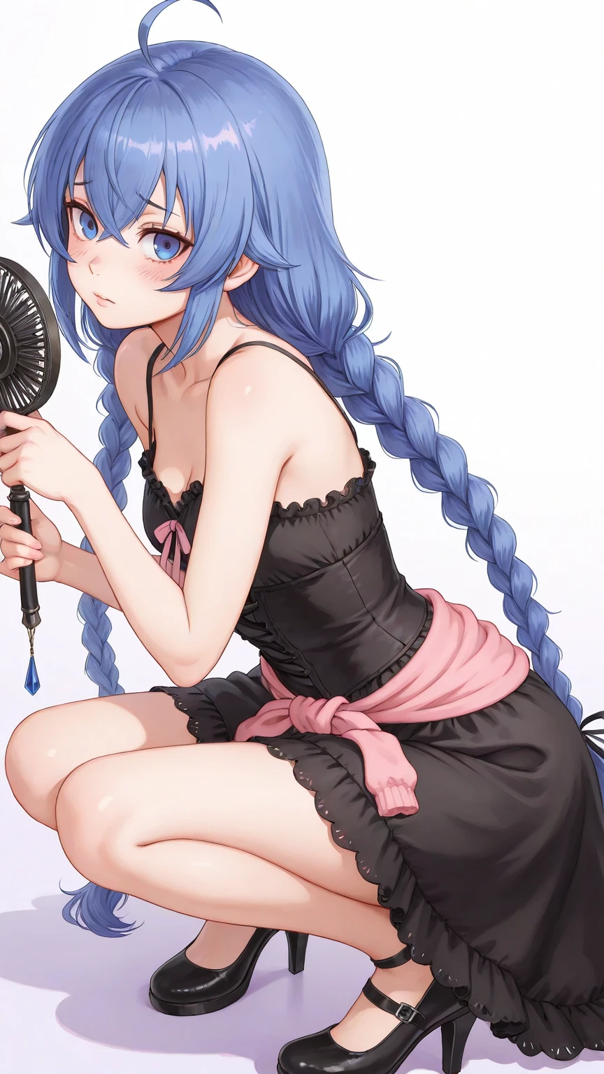 NSFW,masterpiece,Highest quality,High resolution,Super detailed,dawn_\(pokemon\),blue eyes, Blue Hair, Long Hair, Side Lock, Hair Clip, Beanie, Black Dress, No sleeve, Pink Skirt, scarf,Embarrassed,blush,Luxury lingerie shop,(Underwear section),Luxury stores,(male),(Having sex),Insert,Creampie,Trembling