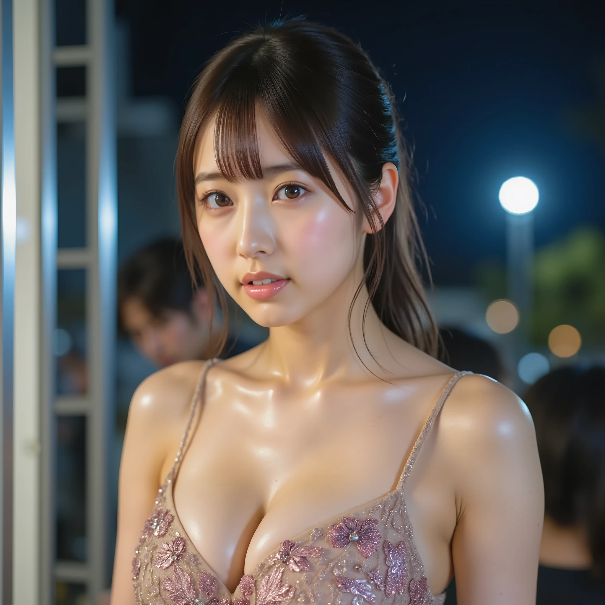 超光沢なオイル肌の日本人トップアイドル,(傑作, 最高品質:1.2), 超詳細, シネマティックライティング, 柔らかな影, ムーディーな雰囲気で明るい, 和室にいる美しい日本人女性 (washitsu), 伝統的な木造建築, 畳, 障子戸, 映画照明で照らされている, 温かく、ややエロスを感じさせる照明が彼女の肌を照らす, 官能的なトーン,
露出した肌に薄い層の油がきらめいている, 彼女の体に柔らかな, 光沢のある輝き, 湿った魅力的な質感を与える, 彼女は空虚な目で鑑賞者の方を見つめている, 招待, 静かに囁くように, 魅力に満ちた微妙な表情, 暗示的でありながら優雅なポーズ, アンビエントシャドウ, 伝統的でありながら親密な空間