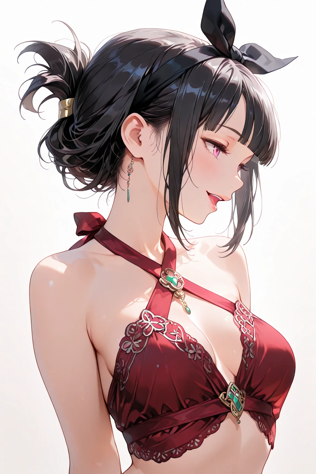 1woman,solo,milf,mature female,thick,medium long hair,black hair,asymmetrical bangs,black eyes,plump,large breasts,bra,saree, transparent_umbrella,back,from_behind,from_above,street,