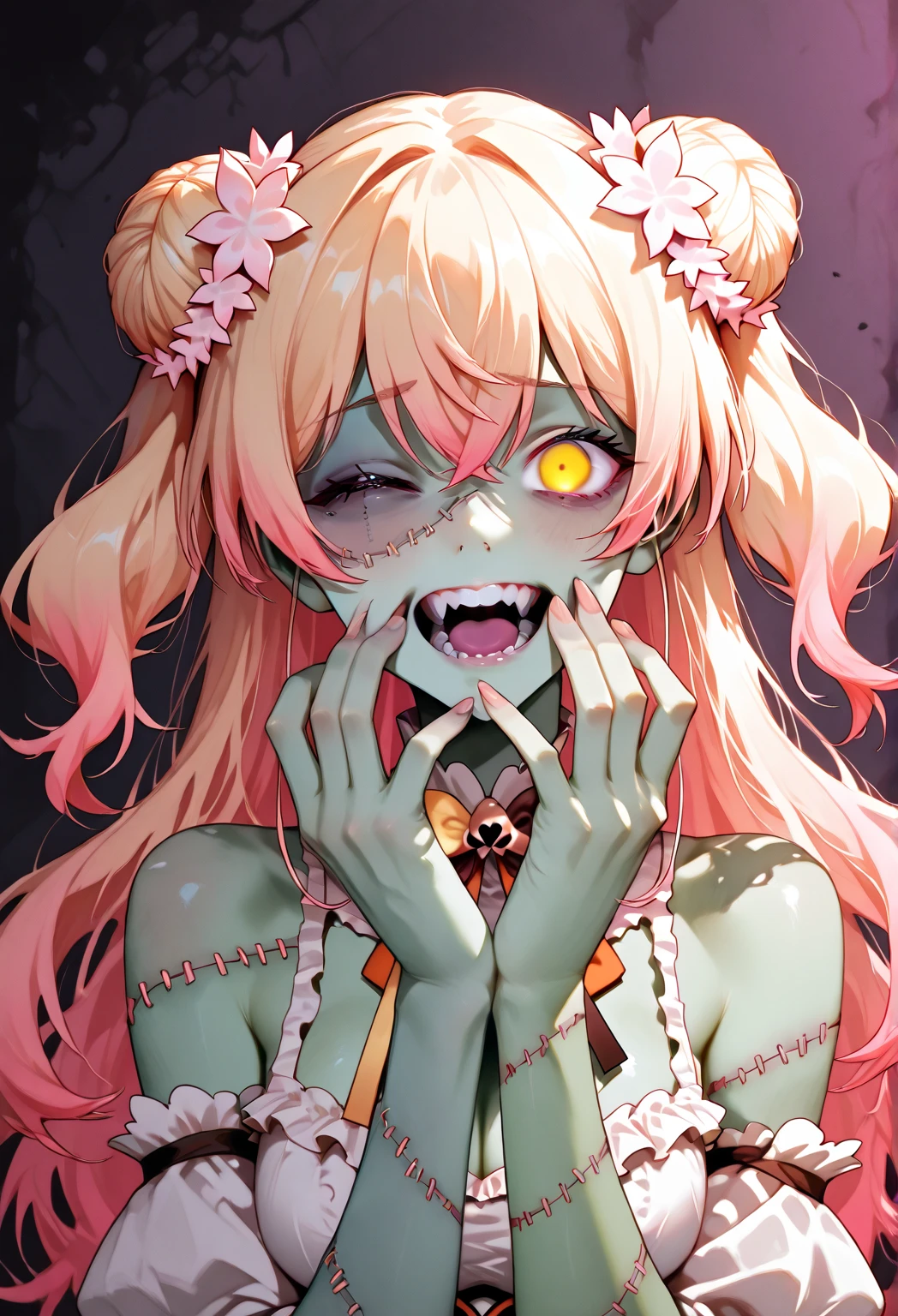 wetlands,woman in mud,outstretched_arm,(close-up:1.2),pov,smile,body horror,tentacles,(skeleton0.5),ChocolateWetStyle