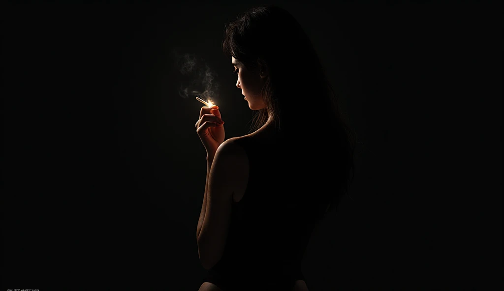woman in thin leggings and t shirt, black hair, 23 years old, big fat , body, full body view, only the back visible, holding a burning white candle in her hand, in a twilight room, there is no shadow of the flame, let the girl's shadow appear on the wall