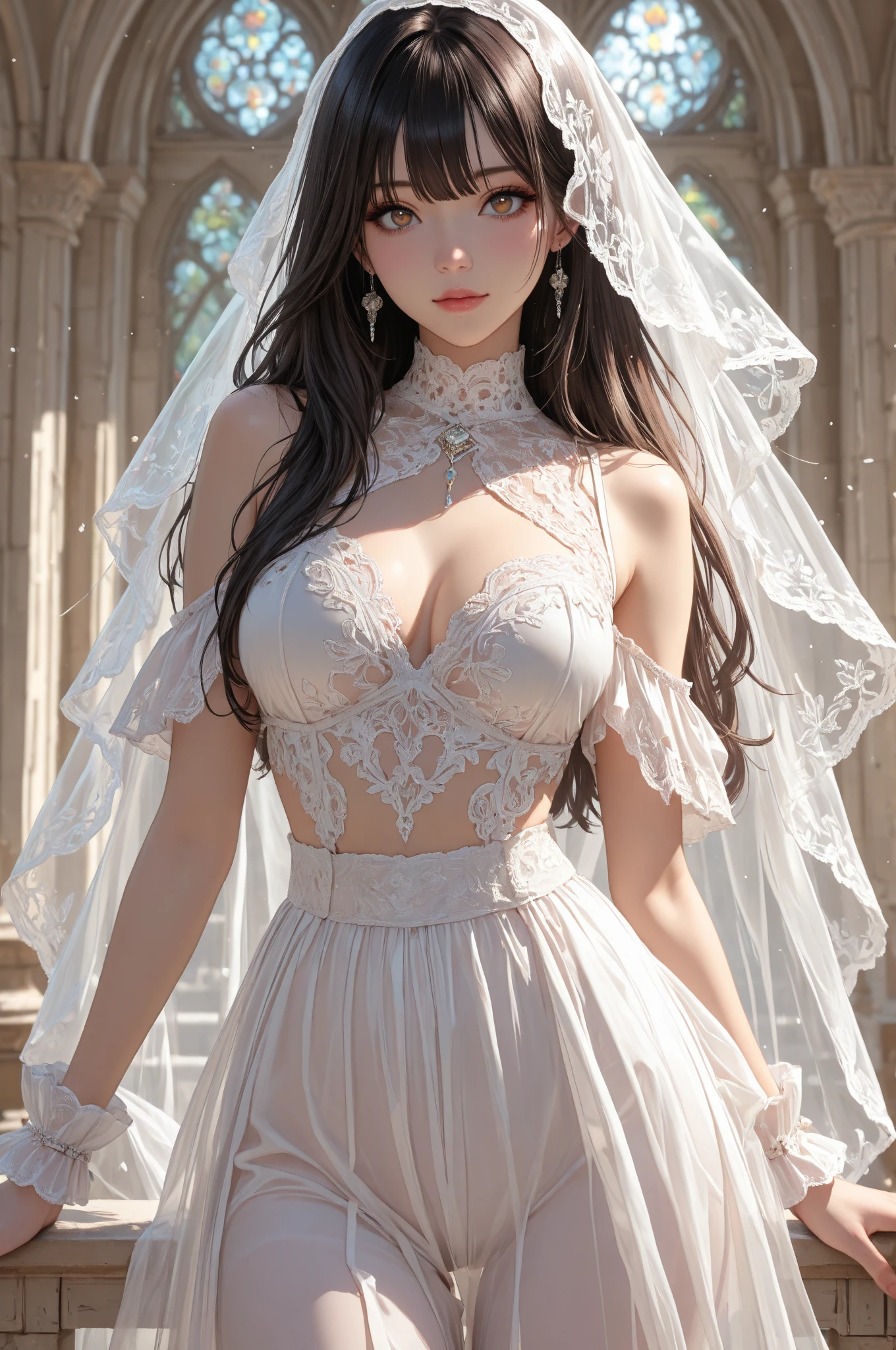 masterpiece, ((Highest quality, Detailed and realistic 3D))、wedding、Two cute、A good friend、kawaii:1.3、13 years old、smile、smile、Mr.々Hair style、pubic hair、Are thin)、Smaller breasts、(((Full nudity、Exposing the breasts、Pussy)))、(Realistic and detailed skin texture、Big beautiful eyes、hair ornaments、Veil、See-through、Light colored wedding dresses)