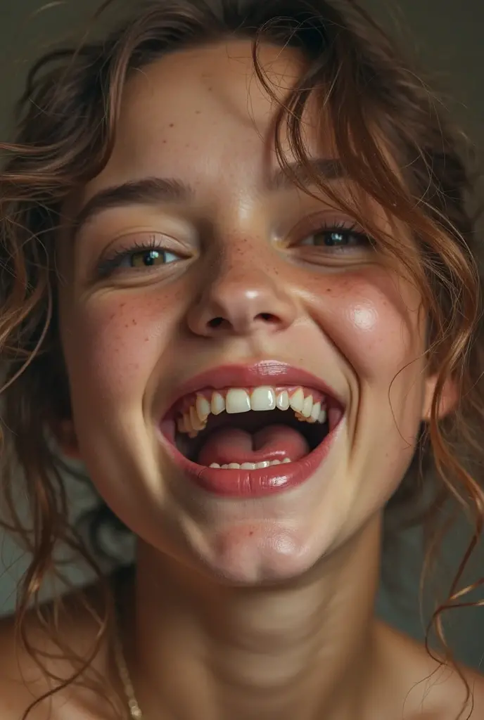 Owned prisoner wife messy long hair thrown into a messy bun ponytail. She wears: ( full turtleneck high ribbed bwhite tight sweater:1.1),  smile, perfect fake tits,  eager granny, teasing sexy old lady, mouth retractor gag, turtleneck top, saliva dribble