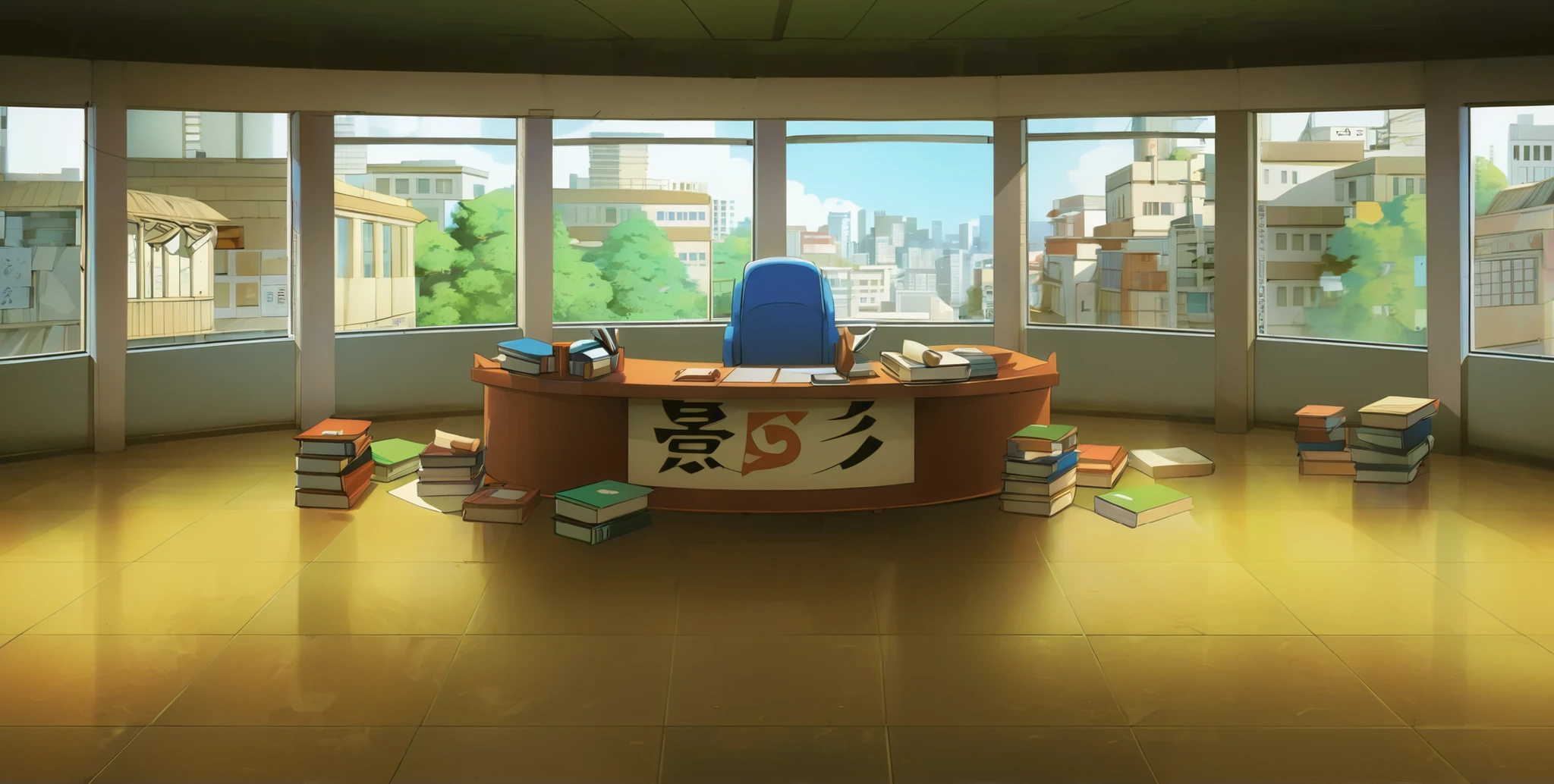 anime scene of a desk with a lot of books and a chair, anime background art, anime movie background, style of madhouse studio anime, anime background, typical anime classroom, anime scene, colorful anime movie background, office background, today's featured anime still, classroom background, official studio anime still, anime still, anime background key visual, anime scenery