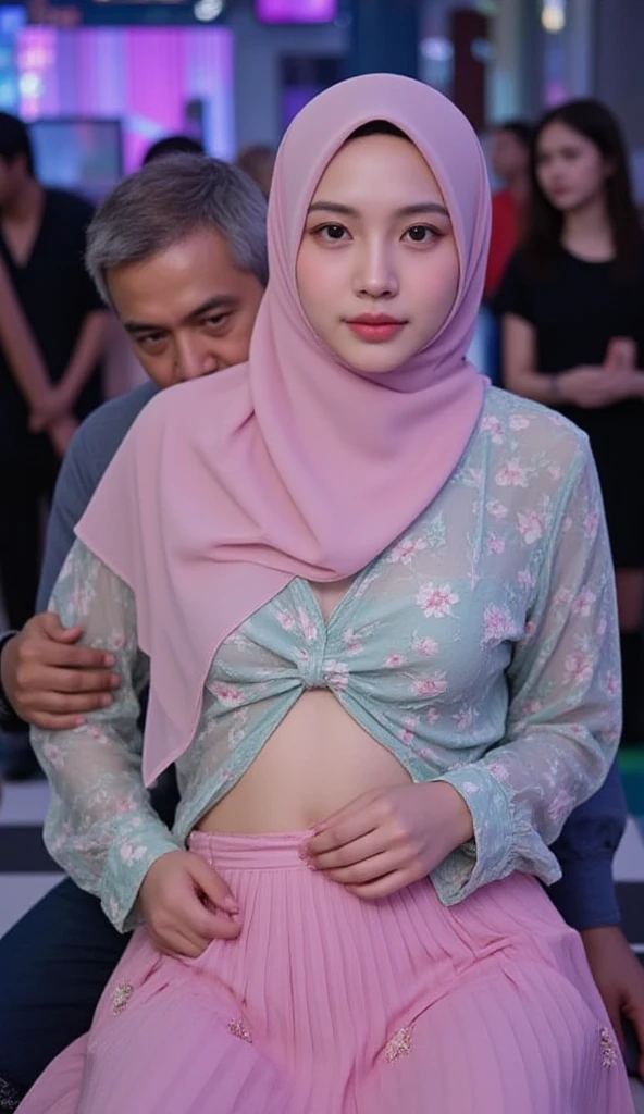 Thin (chubby cheeks), (Wearing ), (((HIJAB MALAY GIRL))), masutepiece, High quality, UHD 32K, Realistic face, Realistic skin feeling , A Japanese Lady, 8 years old, , Very cute and baby-like face, (((FLAT ))), (MATRIX WORLD), ((look In front  at the camera and SADNESS)), (((CUTE GIRL))), ((RED LIPS)), (, Green And White, (chubby cheeks), (Tiny)