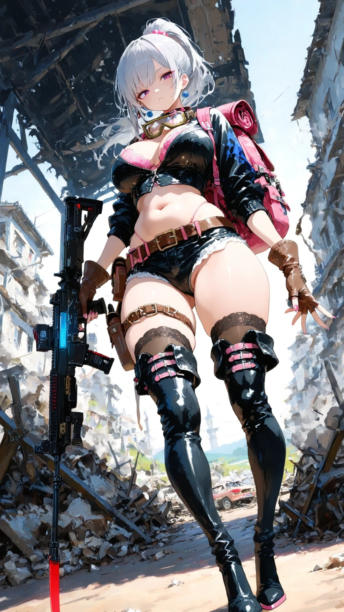 There's a sexzy Russian busty 1woman with friends,street punk, standing with Steam punk Helicopter,dusky skin, with muscled body,less dress,Royal look, steampunk + cyperpunk urban city, sexzy full body view top to bottom, standing in backview turning camera, random camera angle ,dark smoke fog background,street punk digital, , Wojtek FUS, arte digital street punk, detailed wild street punk illustration, Portrait of a gold and copper mechanical woman, arte street punk, sci-fi street punk,sexy beautiful face, doe shape eyes, full lips. slim body, breathtaking beauty, vibrant, comprehensive cinematic, 8k, cinematic lighting, best quality, 4k