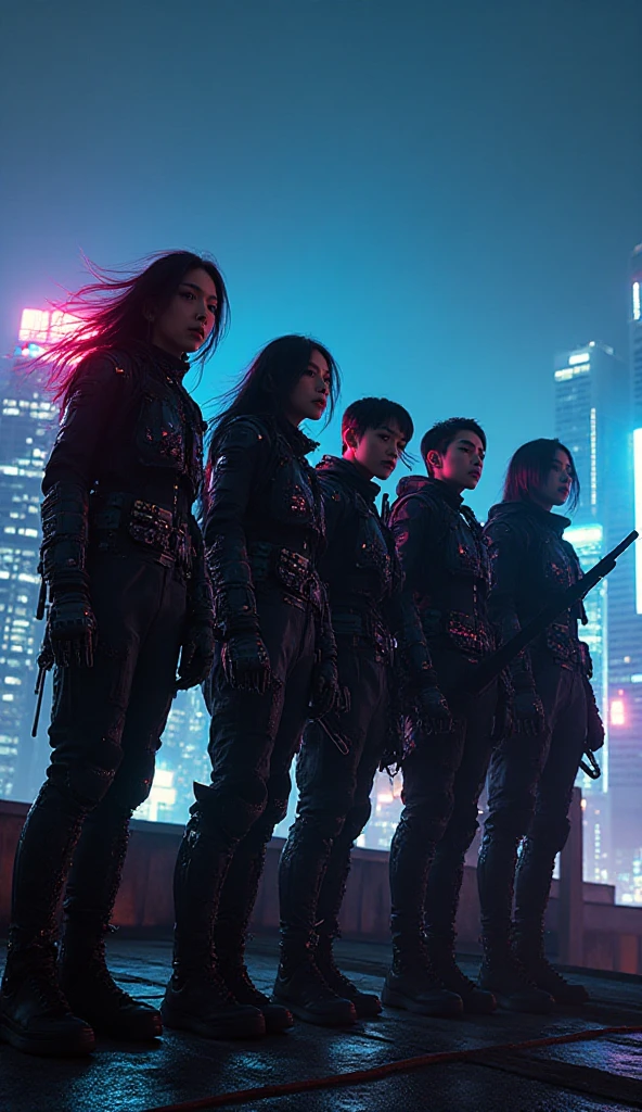 busy street full of people, men and women, dressed in cyberpunk attire, vibrant, photorealistic, realistic, dramatic, dark, sharp focus, 8k