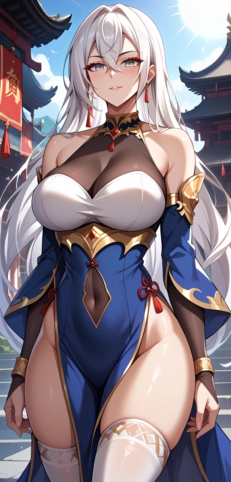 beautiful lady, Alphonse Mucha's style, light reflections, voluminetric lighting,???? ??????????? exposed，1female，36 years old，????????????， 独奏，， Wearing a tuxedo，  She has long flowing hair，  standing on your feet，Bigchest，Wet straight hair，Sweat profusely，drenched all over the body，frontage， hair straight， mostly cloudy sky，（（（tmasterpiece），（Very detailed CG unity 8K wallpaper），best qualtiy，cinmatic lighting，detailed back ground，beatiful detailed eyes，Bright pupils，（Very fine and beautiful），（Beautiful and detailed eye description），ultra - detailed，tmasterpiece，）），facing at camera，A high resolution，ultra - detailed），beautifullegs，Very long hair，legs are open，Emotive expressions，Smile，Open-mouthed，Flushed complexion，????? sagging，，Camel toes，with no underpants，extremely large ?????，Extremely colorful，Most detailed，fully body photo，The face is well lit