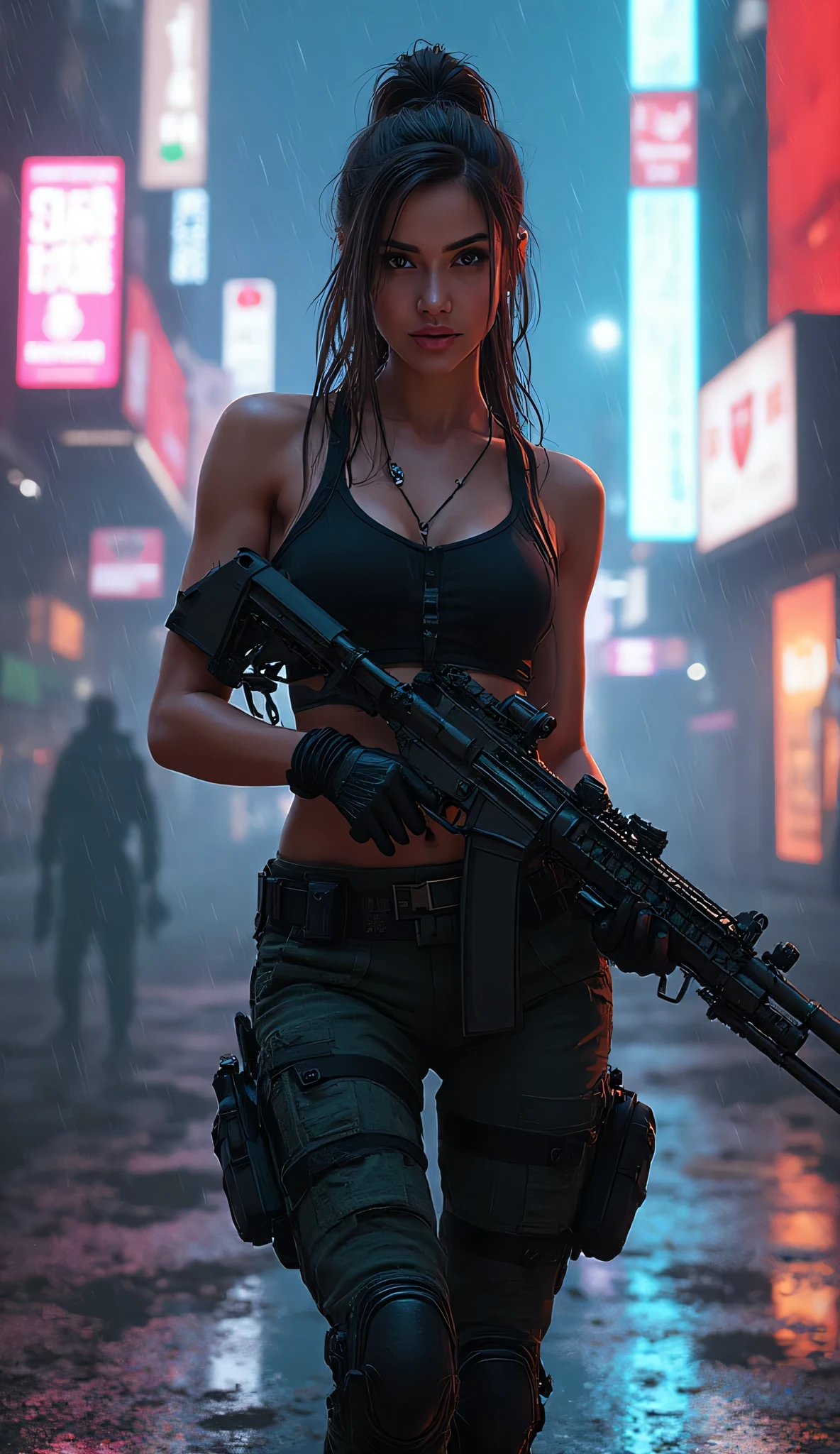 score_9, score_8_up, score_7_up, score_6_up, rating_, (Best quality:1.2), (masterpiece:1.2), (highres:1.1), (detailed:1.2), (extremely detailed), (intricate detail), (ultra detailed), super high details, HDR, UHD, 8K, 32K, high resolution, (realistic:1.2), surrealism, realistic, realistic reflections, realistic light, cinematic lighting, ambient lighting, soft warm shadows, Rule of thirds, 8K RAW, nikon d850 film stock photography 4 kodak portra 400 camera F1.6 Lens, depth of fields, One-person viewpoint, F/1.8, 135 mm, accurate, award winning, ((Anatomically correct)), (Ideal ratio body proportions), , solo, (1girl), Alani Kelso, The Division 2 character, gloves, holding, weapon, female focus, holding weapon, uniform, gun, military, military uniform, mask, rifle, snow, assault rifle, gas mask, soldier, multiple boys