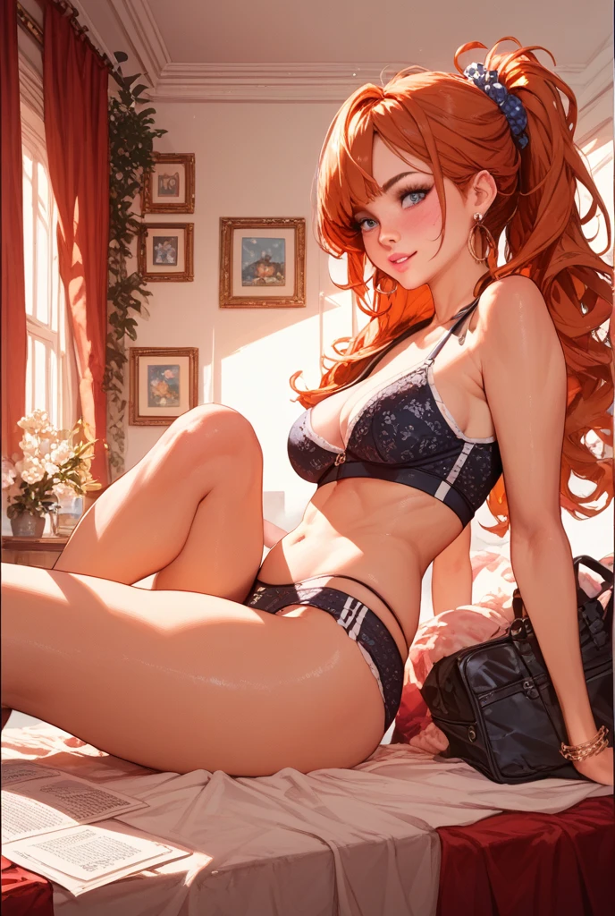 Mulher ruiva, realista, ????? nus, olhos azuis, sensual, sorriso, belos ????? a mostra