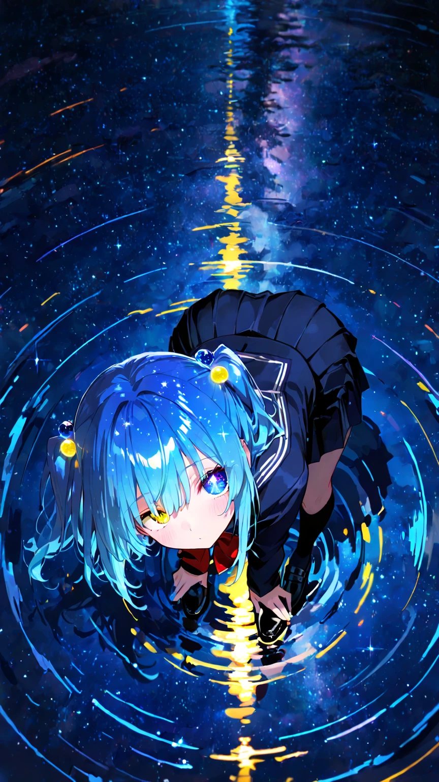 best quality、masterpiece、high resolution、８ｋ、Pitch blackの静寂を演出、Wallpaper Art、Jellyfish floating in the air、Blue glowing jellyfish、Fluorescent jellyfish、Mysterious Expression、Synaptic vesicles、Neurons、Jellyfish-shaped quantum computer、Pitch black、The only light source is the jellyfish、