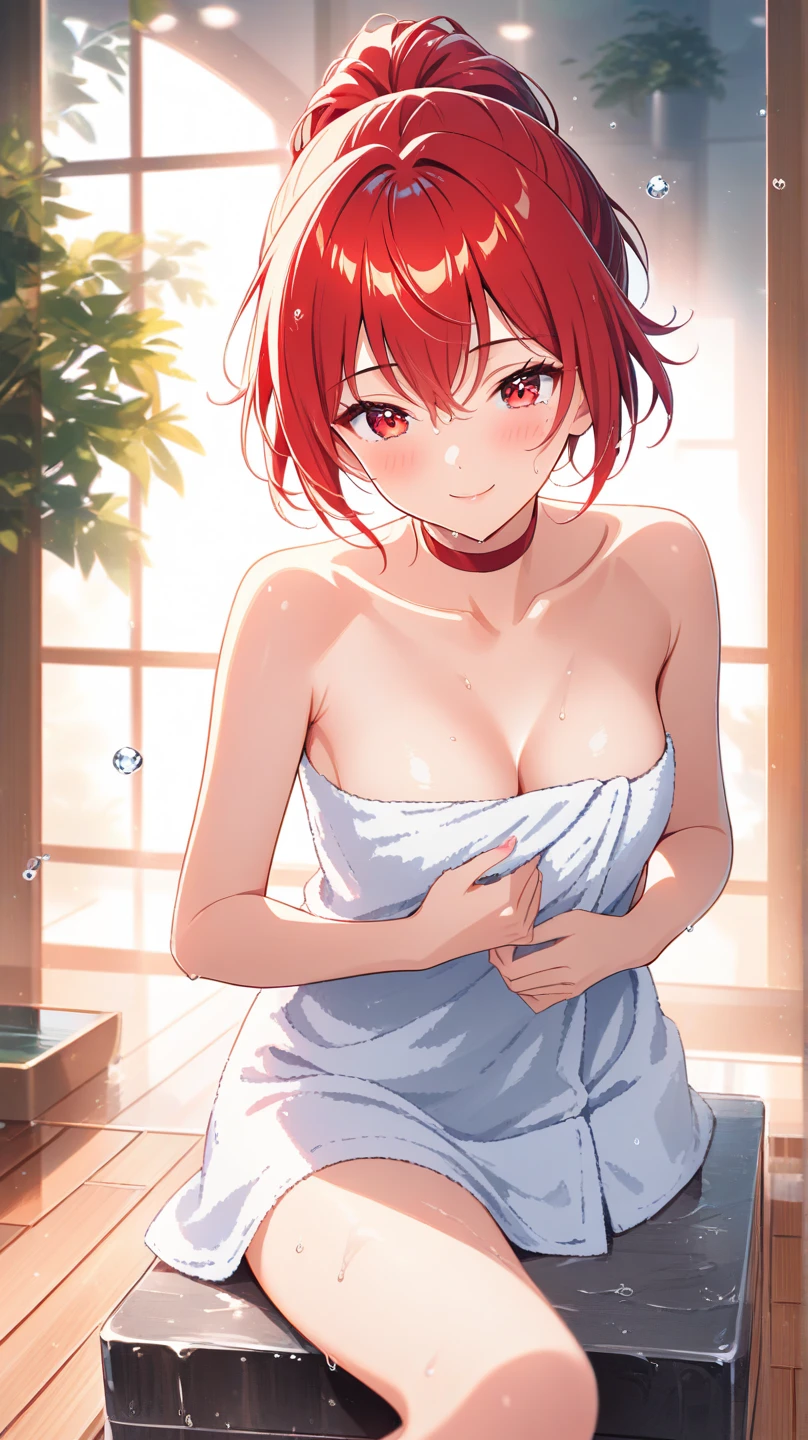 ​masterpiece、ighly detailed、(1 girl in:1.2)、(((Red-haired)))、big eye、(((a closeup)))、embarassed face、8K、short-hair、(((anime styled)))、Red Eyes、Open your mouth、(((barechested)))、(((hot onsen)))、Facing the front、(((fullnude)))、barechested、No clothes