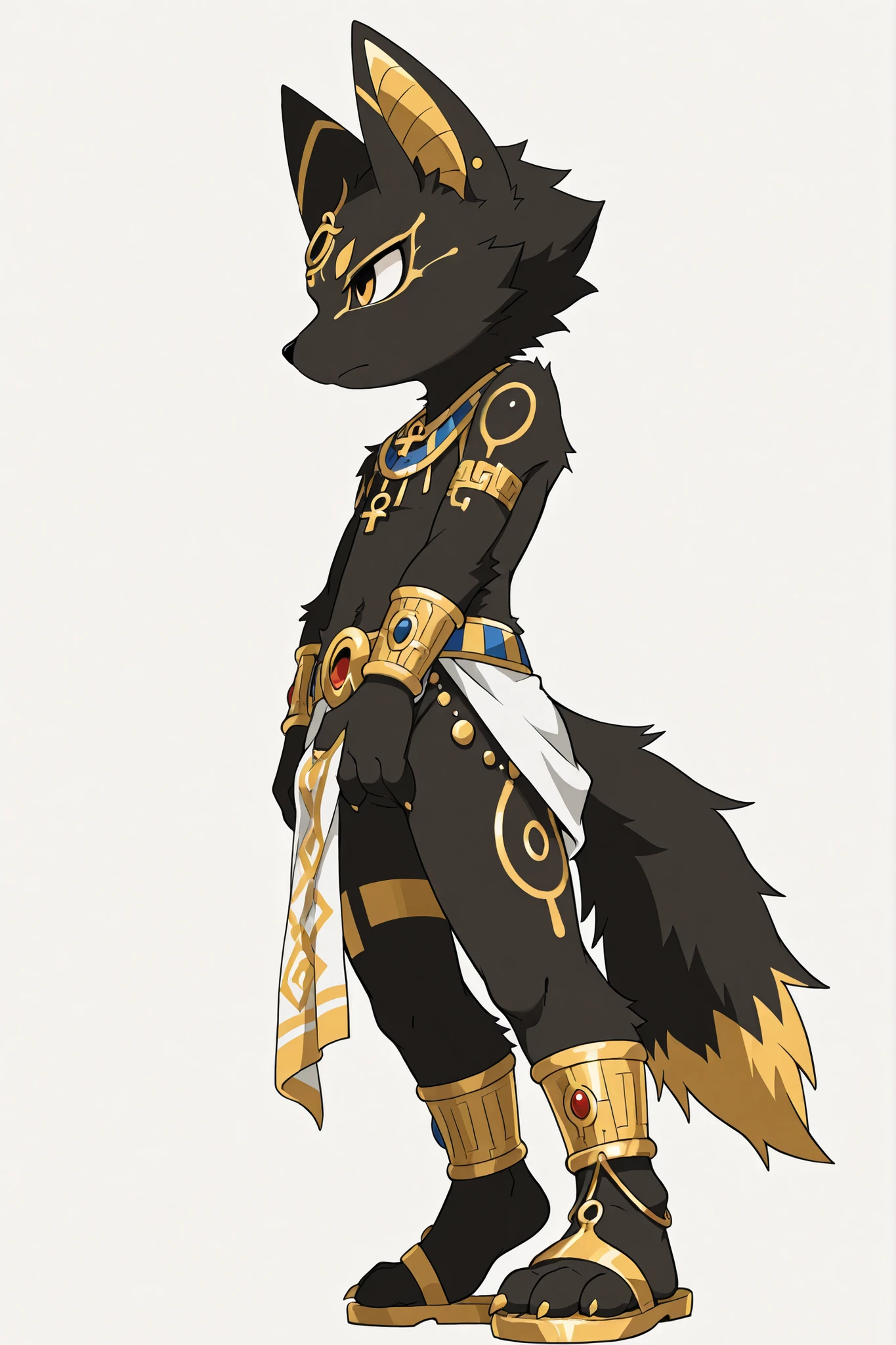 Highest Quality, high resolution, Super Precise Depiction,Rub your crotch against the Shota body ,
1 boy, solo, Full body painting, Topless, 華奢なRub your crotch against the Shota body ,Crotch,
black furry jackal ears, Boyish Faces, purplish eyes,groin,low angle, ,NSFW,profile, horizontal angle,Body seen from the side ,
Front hanging of white cloth fluttering in the wind (ancient egyptian style Shenti), fixed with a gold and blue decorative belt,
golden amulet on the neck (Ank pattern), gold decorative bands on arms and ankles,
black eyeliner style eyes,
small golden circles on the head,
Simple leather sandals,
simple background,white simple background,
an innocent expression that is mysterious and majestic but leaves a sense of childhood,
Healthy Illustration,No expression, Serious Face,Rub your crotch against the Shota body , deformed,