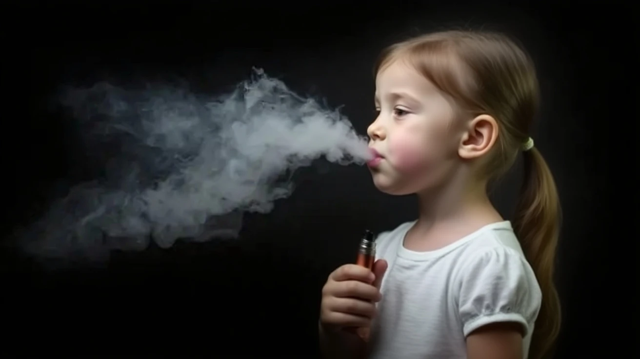 close-up CHILDREN BLONDE GIRL WITH LONG HAIR, on an OIL BLUE background., usando um vestido prateado, vestido prateado e halo em chamas, Studio photo session, fundo branco. FUMO FUMO VERDE. LASER VERDE.