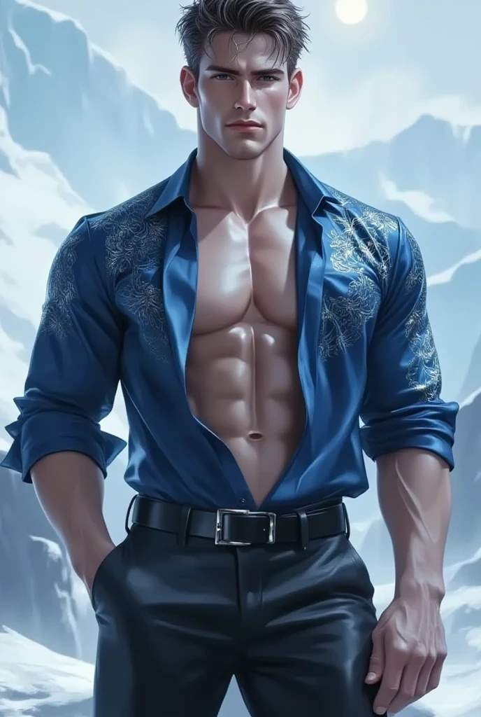 male, (standing close to total solar eclipse), landscape, huge sun total solar eclipse background, elegant, wearing suit, tight clothes, , unzipped, blush, masterpiece, best quality, detailed background, depth of field, intricate details, (muscular), (large pectorals), (puffy ), 