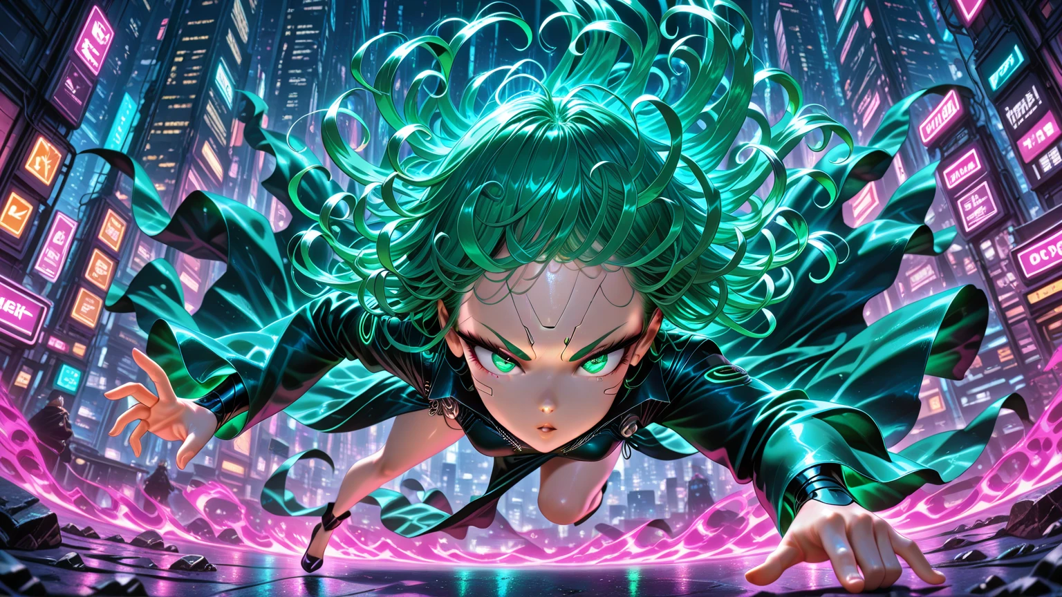 YouTuber Girl,(((1girl))),((Extraordinarily cute and beautiful green curly girl)),

(short ,:1.4),big ,(((green curly hair:1.35,Very curly hair,colored inner hair,Ear breathing,Short hair))),(((Green_eyes:1.3))),intricate eyes,beautiful detail eyes,symmetric eyes,big eyes:1.3,((fat)),(((sparkly skin:1.5,Bright skin: 1.5,tanned skin,sparkly skin,Very shiny skin,shiny body,Plastic Skin Shine,exaggerated shiny skin,Lightened skin,wet feet))),Detailed body,(Detailed Face),

Cute,,,,((())),

zettai ryouiki,revealing clothes,Show skin,((Rave ,Visible  straps,White loose tank top with anime print)),((wet clothing,intricate outfit,intricate clothes)),

(dynamicpose:1.0),Embarrassed,(centered,scale to fit the dimensions,the rule of thirds),

Cyberpunk city by the ocean at night, with bright neon signs and dark storm clouds and puddles, scenery:1.25,

fine art photography,(a  photo of a, made by SLDR),hight resolution, sharp-focus, (Ultra Detailed, Extremely detailed), (Photorealistic works of art:1.37),(extremely detailed CG unity 8k wallpaper),((Synthwave background theme)),(((bright colours))),(intricate  background),(Masterpiece),(Best Quality),