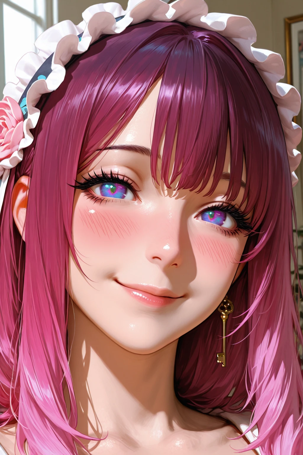 (Masterpiece, BestQuality:1.3), (ultra detailed:1.2), (hyperrealistic:1.3), (RAW photo:1.2), High detail RAW color photo, professional photograph, (Photorealistic:1.4), (realistic:1.4), professional lighting, perfect , (Big Breasts:1.2), (blush, detailed face), (cheerful Smile:1.5), Trending Hair&Trending Hairカラーをランダムに, earrings, necklace, bracelet, sexly,  sexly, Random sexy gravure poses, (A beautiful pink-haired woman in a white summer dress、Smiling and posing sexily while enjoying a glass of wine at a spring garden party。:1.3)